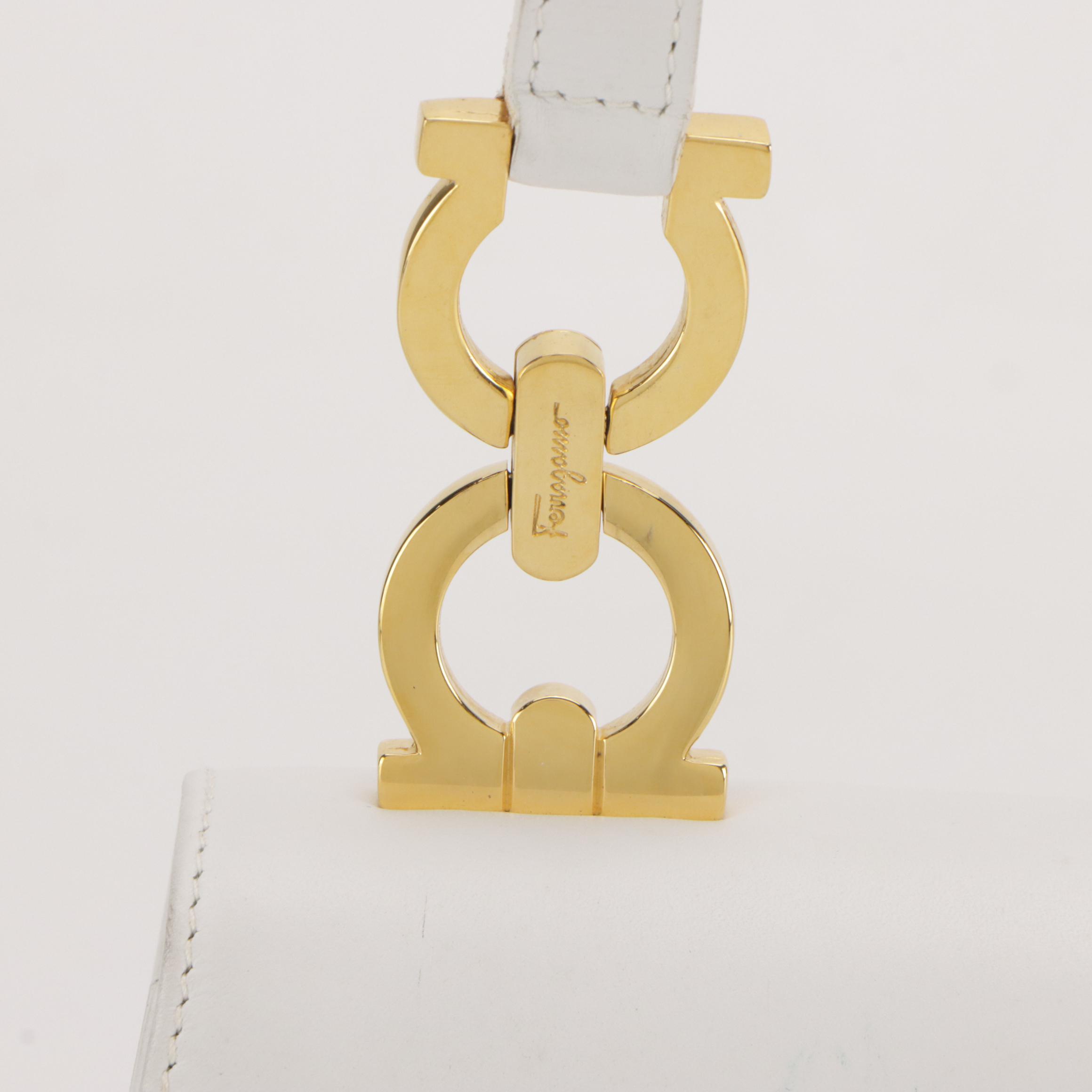 Salvatore Ferragamo White Leather Front-Flap Gancini Crossbody Bag