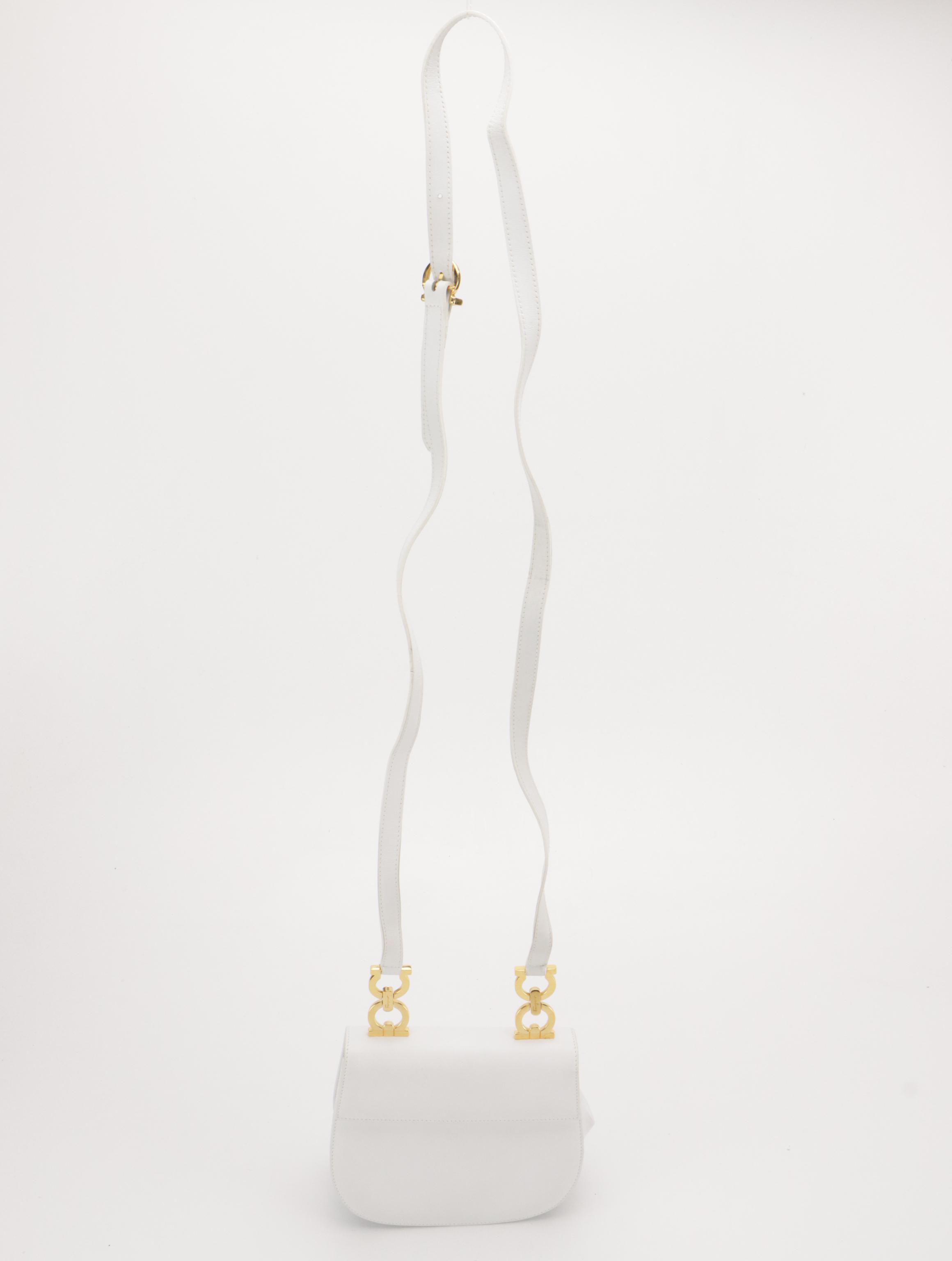 Salvatore Ferragamo White Leather Front-Flap Gancini Crossbody Bag