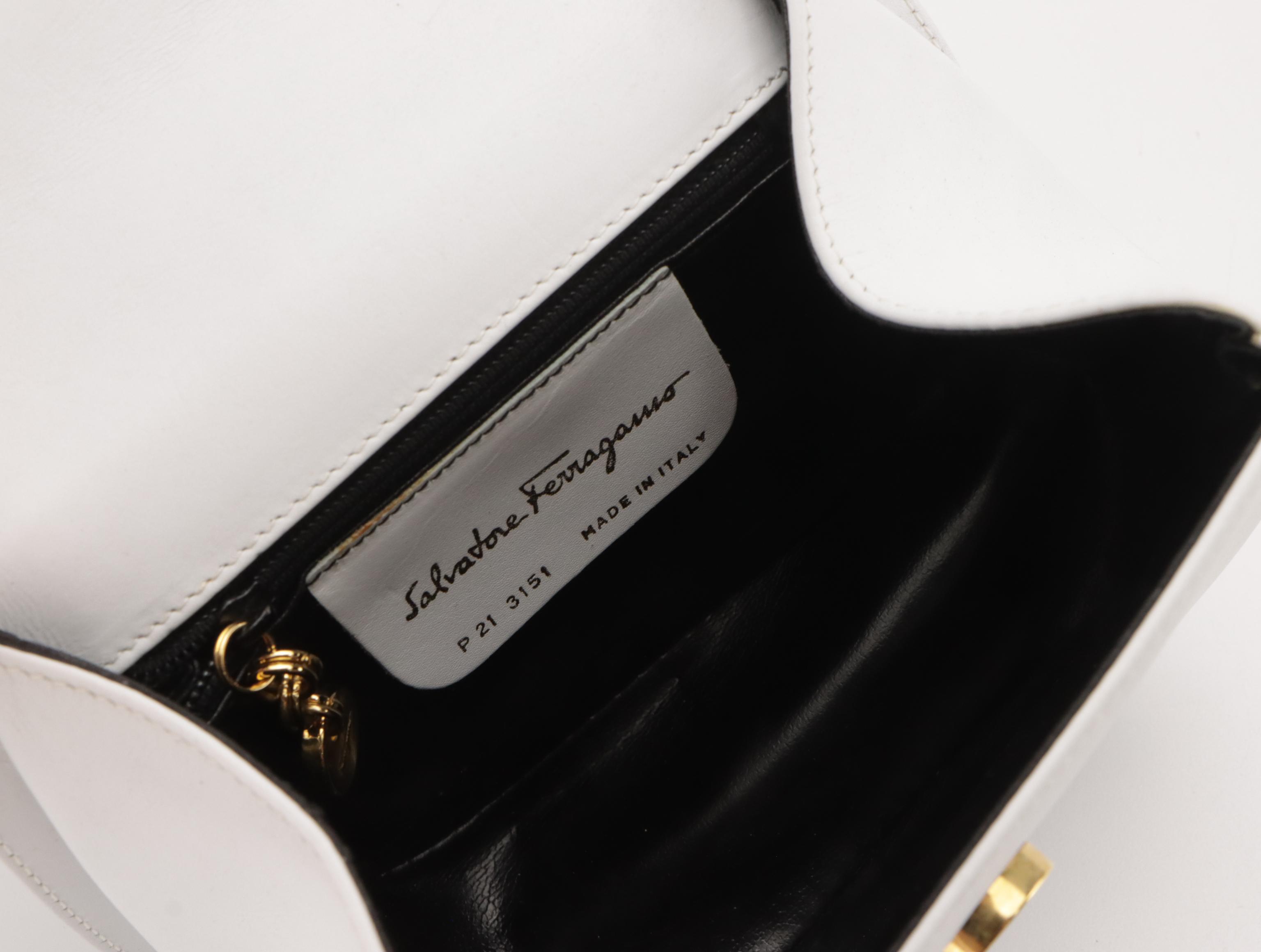 Salvatore Ferragamo White Leather Front-Flap Gancini Crossbody Bag