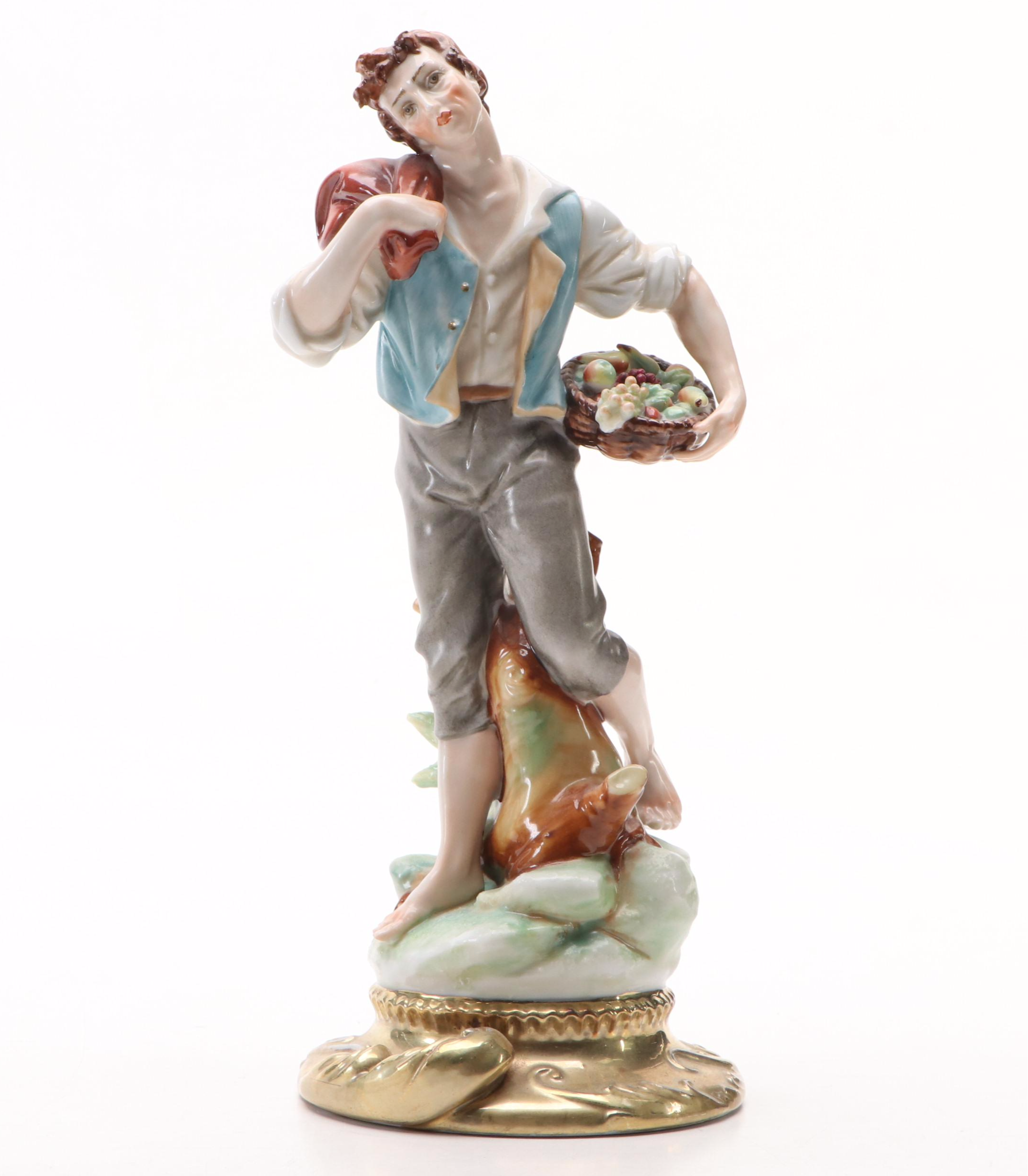 German Dresden Lace Courting Couple Figural Group with Other Porcelain Figurine