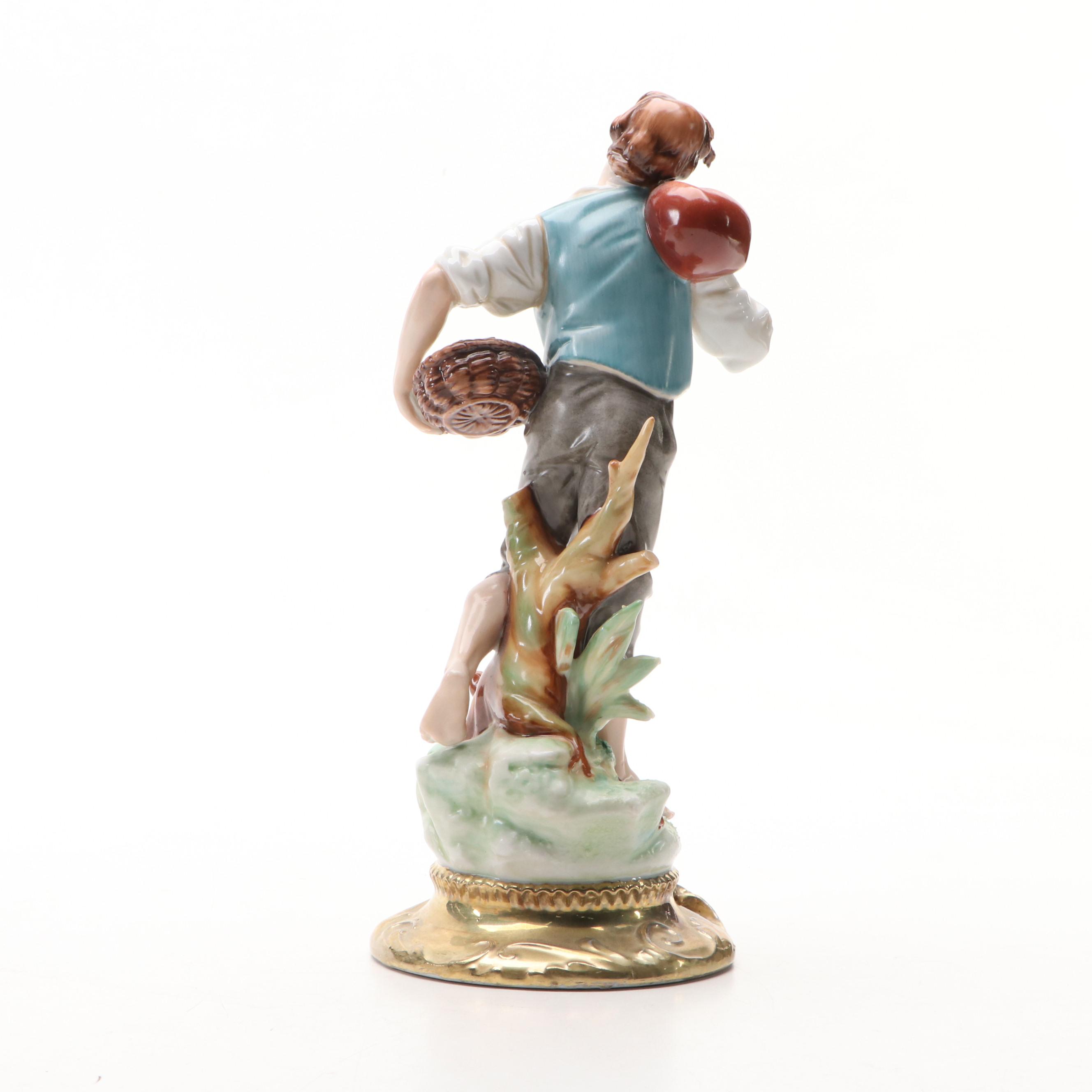 German Dresden Lace Courting Couple Figural Group with Other Porcelain Figurine