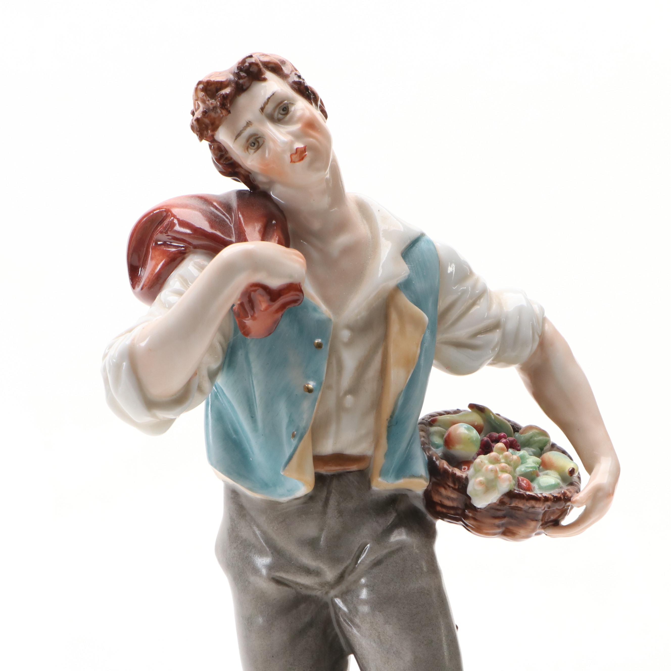 German Dresden Lace Courting Couple Figural Group with Other Porcelain Figurine