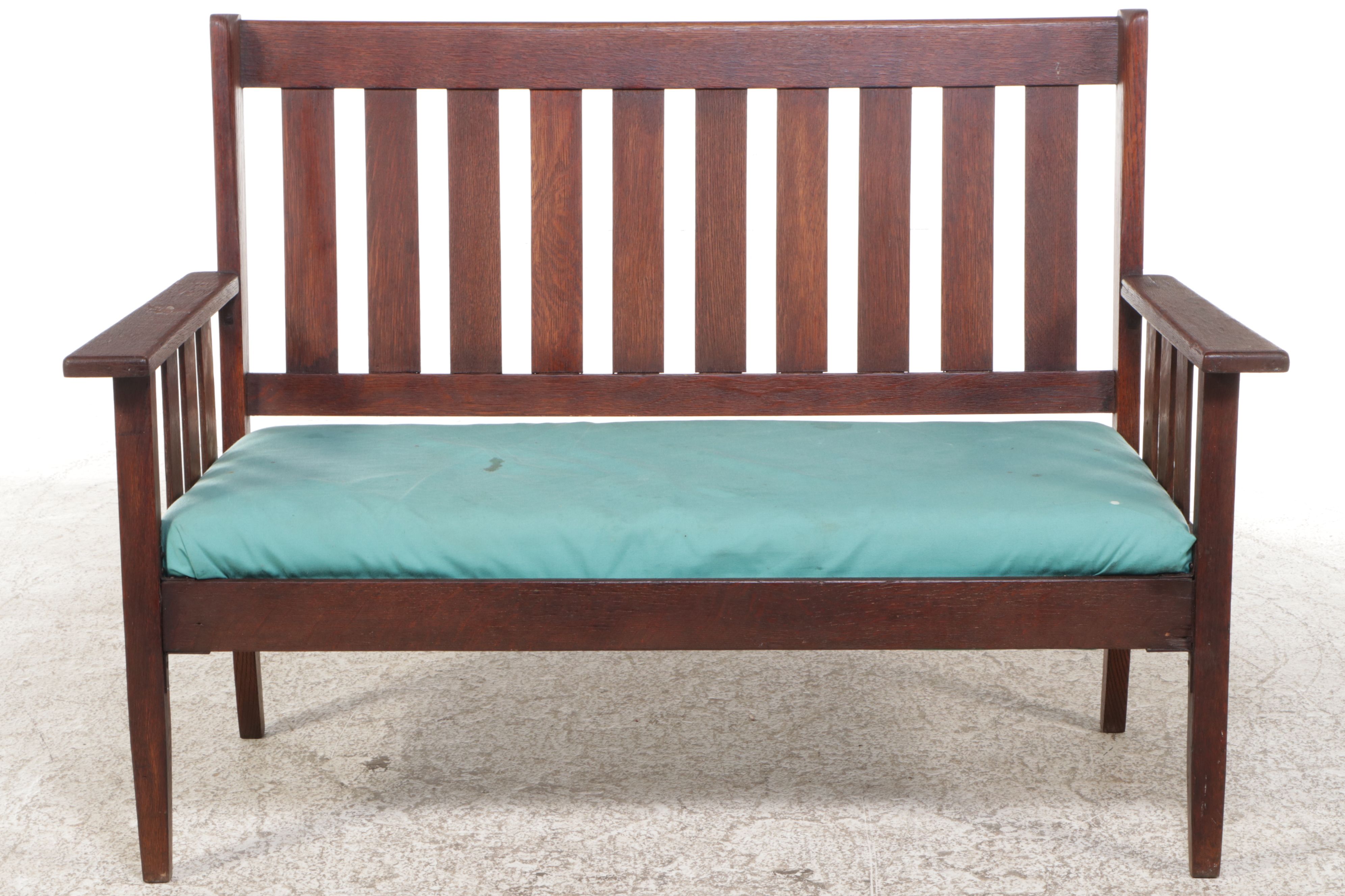 Stickley Brothers Mission Oak Slat-Back Bench, Early 20th Century