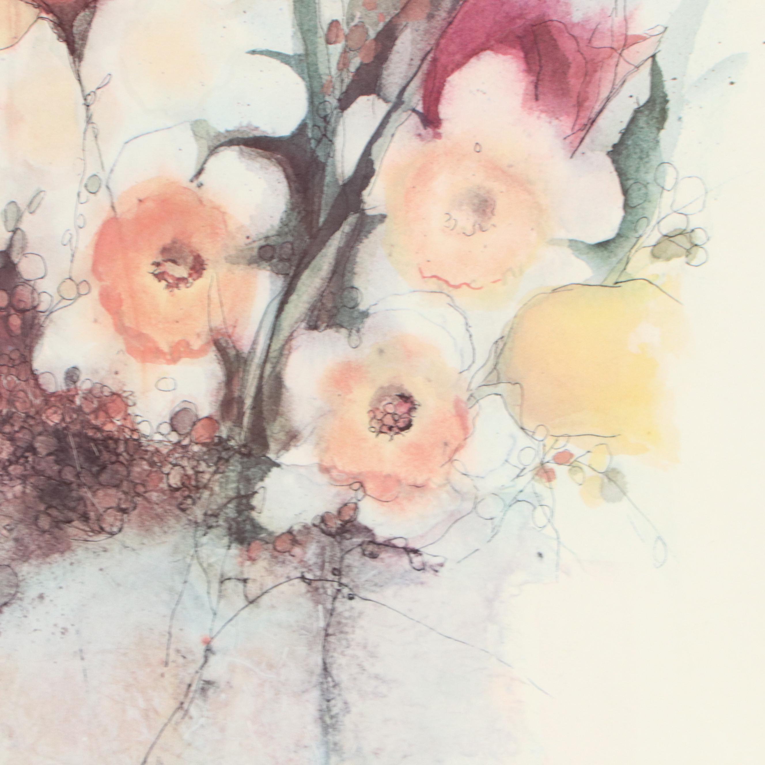 Floral Offset Lithograph After Barbara Weldon, Late 20th Century