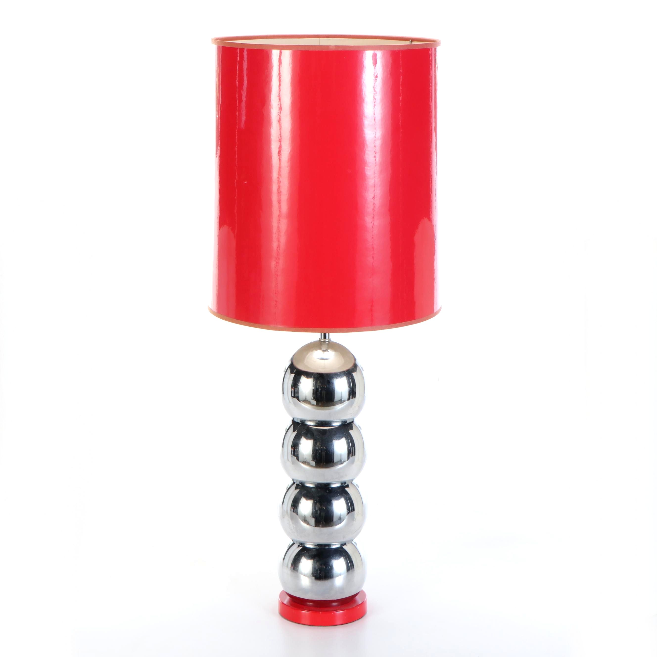 Kovacs Style Chrome Stacked Orb Table Lamp with Gloss Red Drum Shade