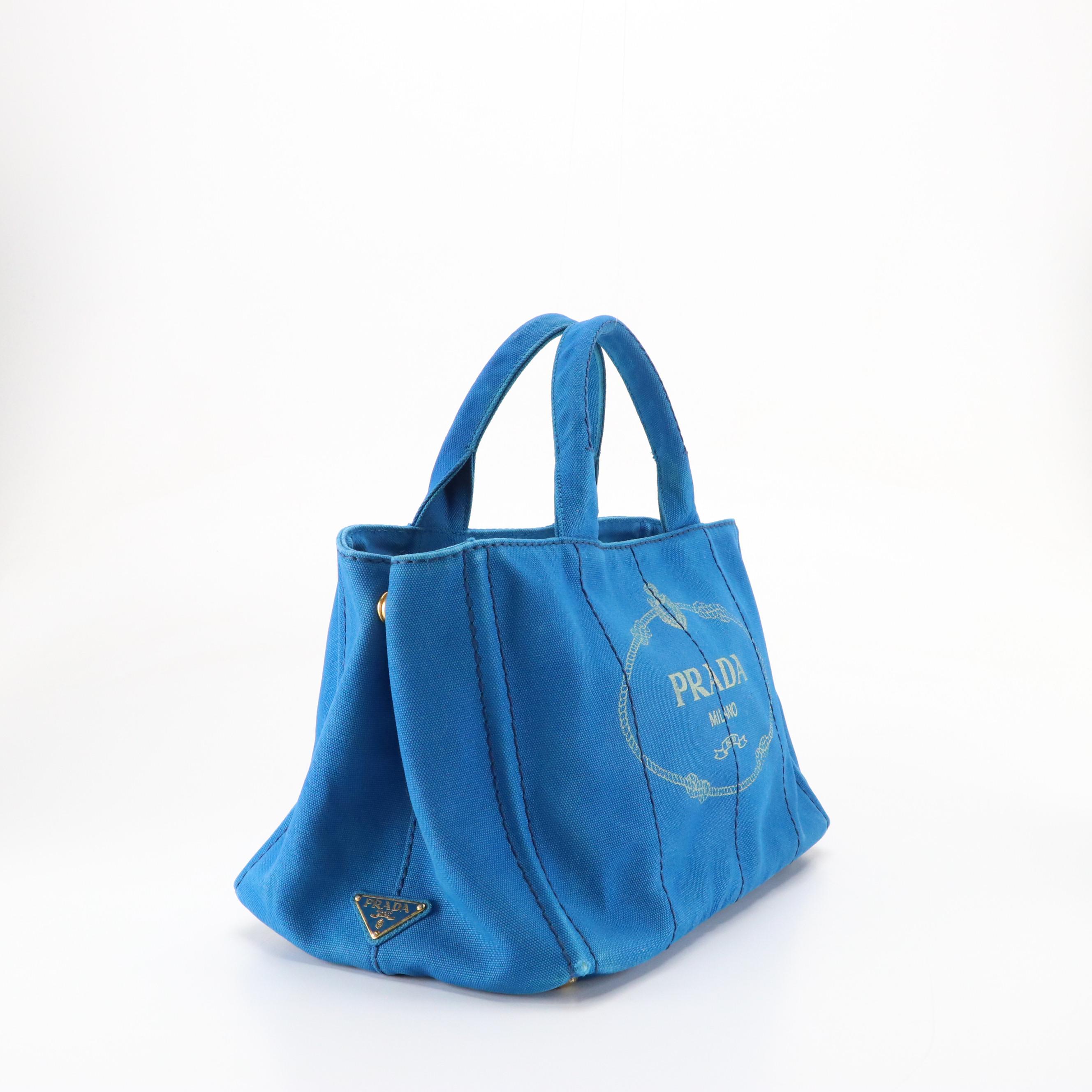 Prada Large Blue Canapa Logo Canvas Two-Way Tote Bag
