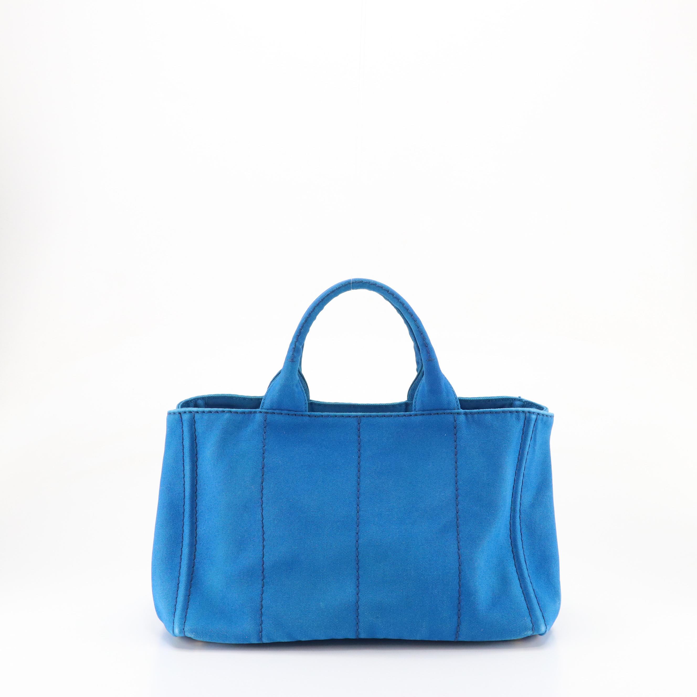 Prada Large Blue Canapa Logo Canvas Two-Way Tote Bag