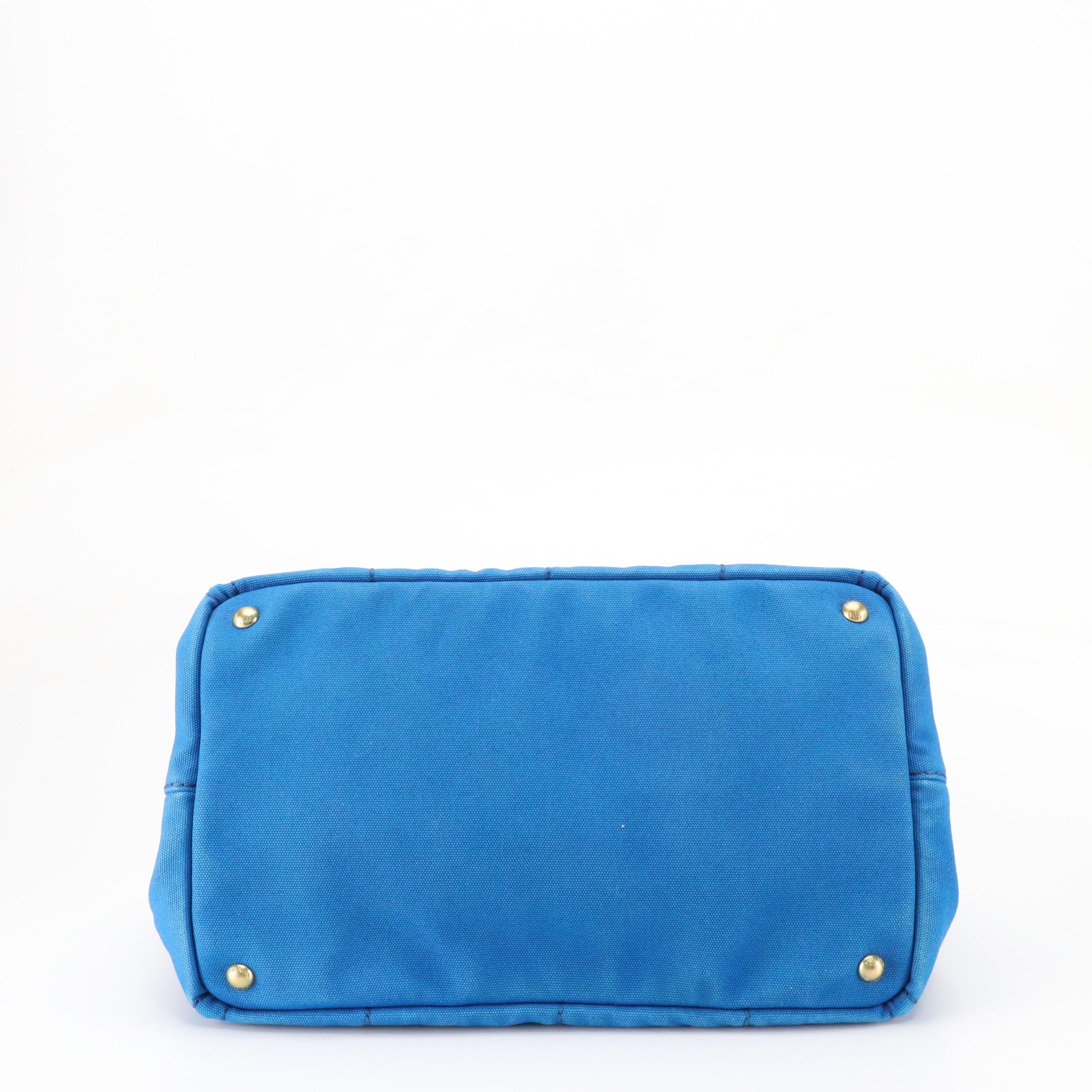 Prada Large Blue Canapa Logo Canvas Two-Way Tote Bag