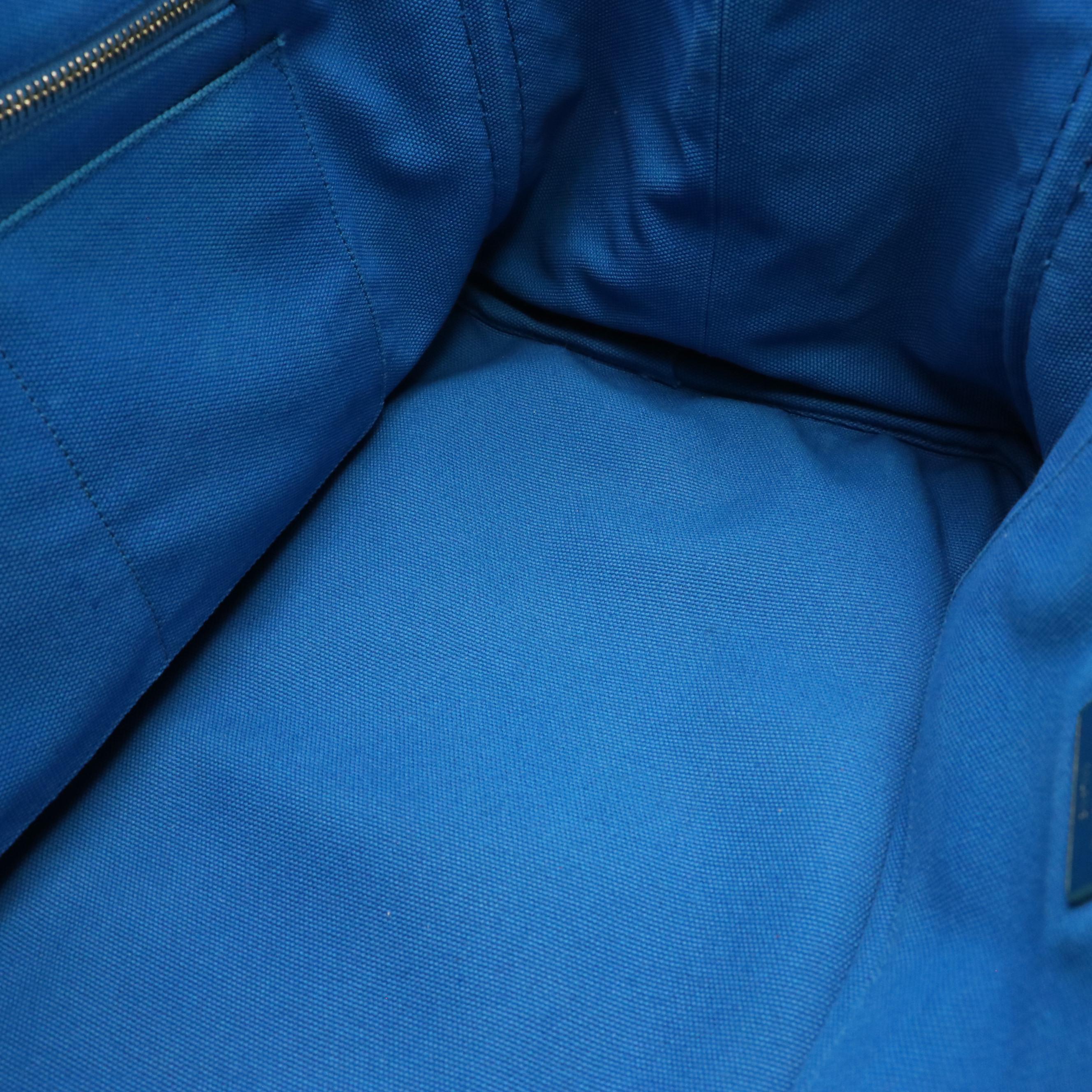 Prada Large Blue Canapa Logo Canvas Two-Way Tote Bag