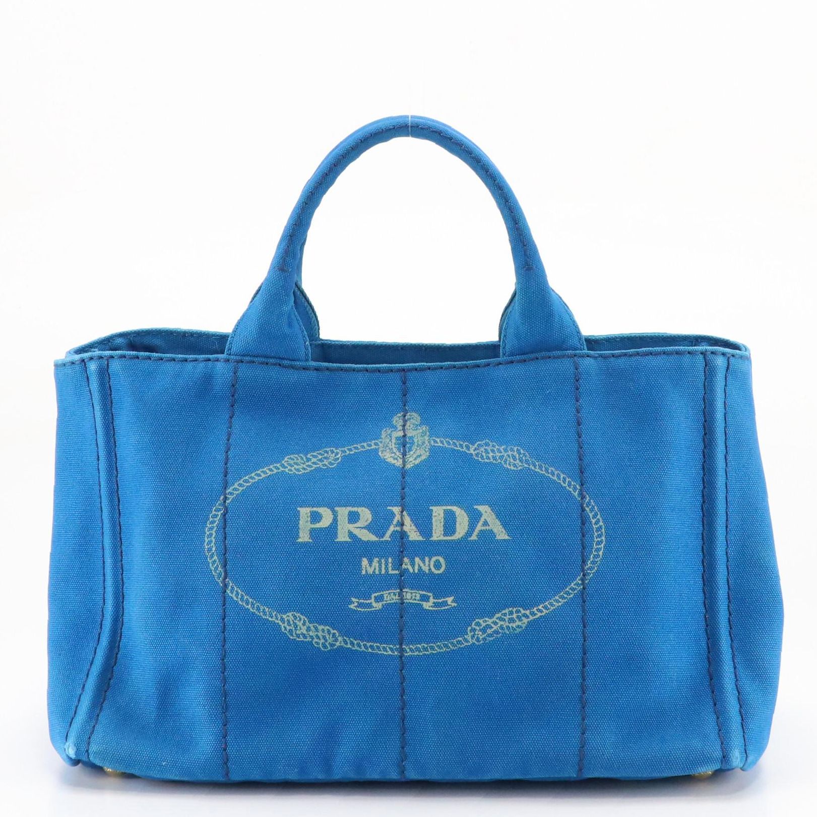 Prada Large Blue Canapa Logo Canvas Two-Way Tote Bag