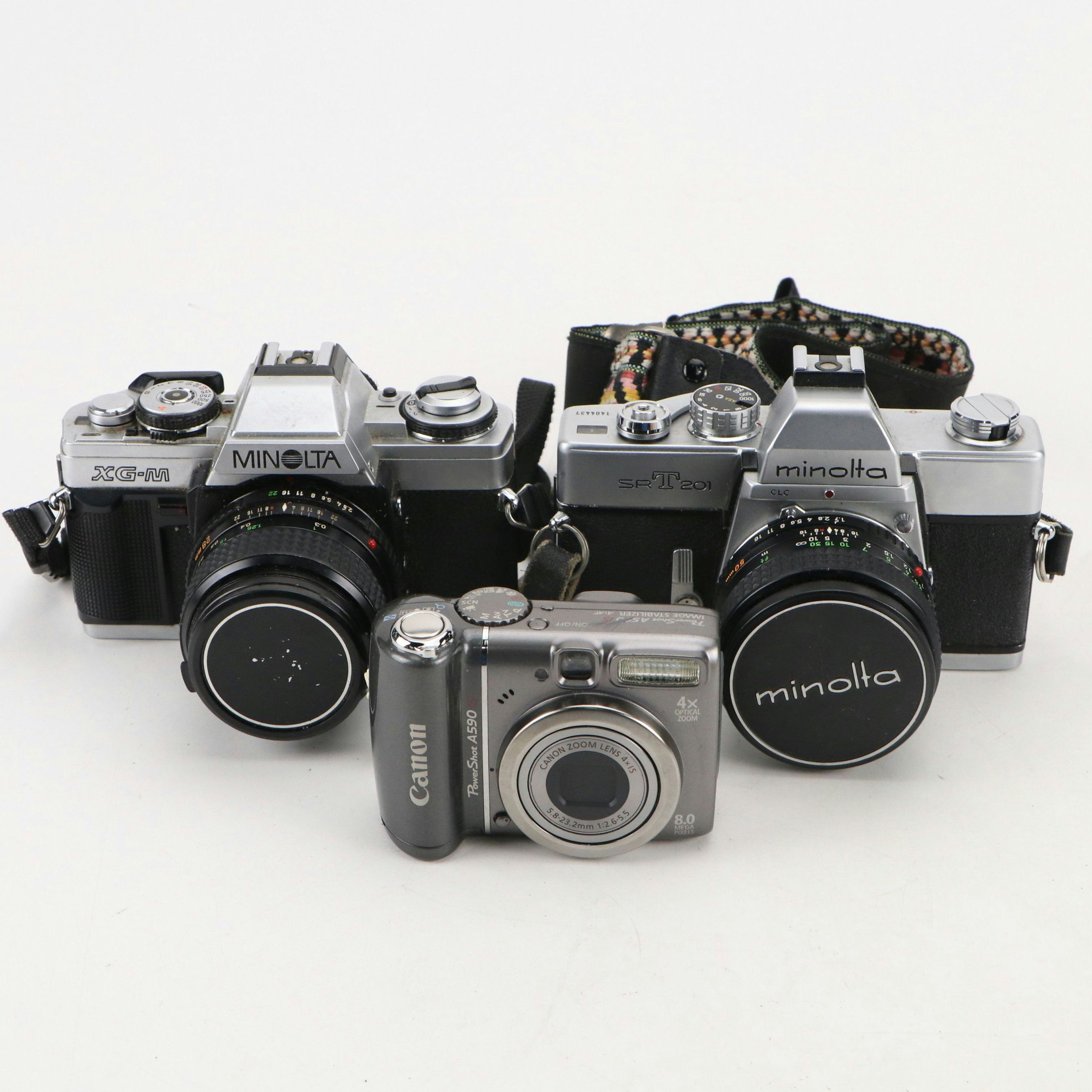 Canon PowerShot Digital Camera with Minolta XG-M and SRT201 Cameras