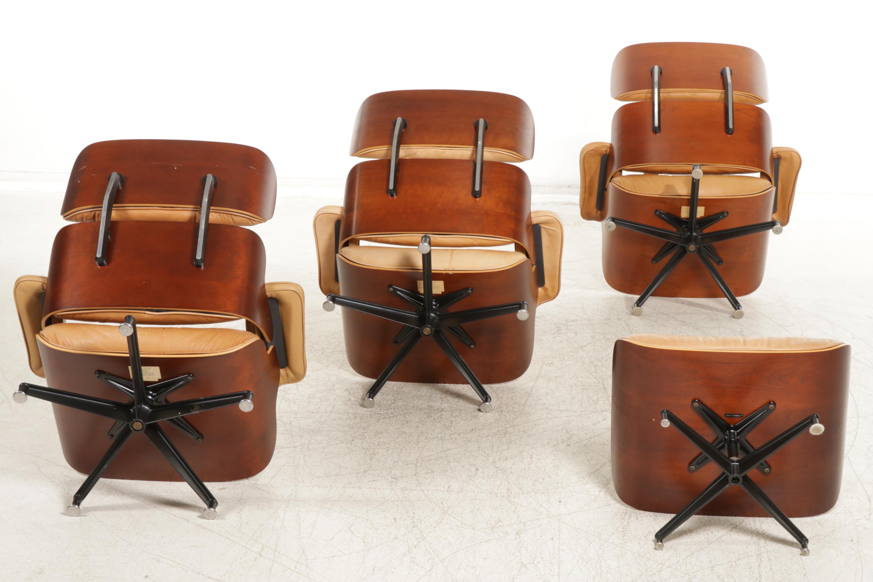 Three Charles and Ray Eames for Herman Miller Wood Lounge Chairs and One Ottoman