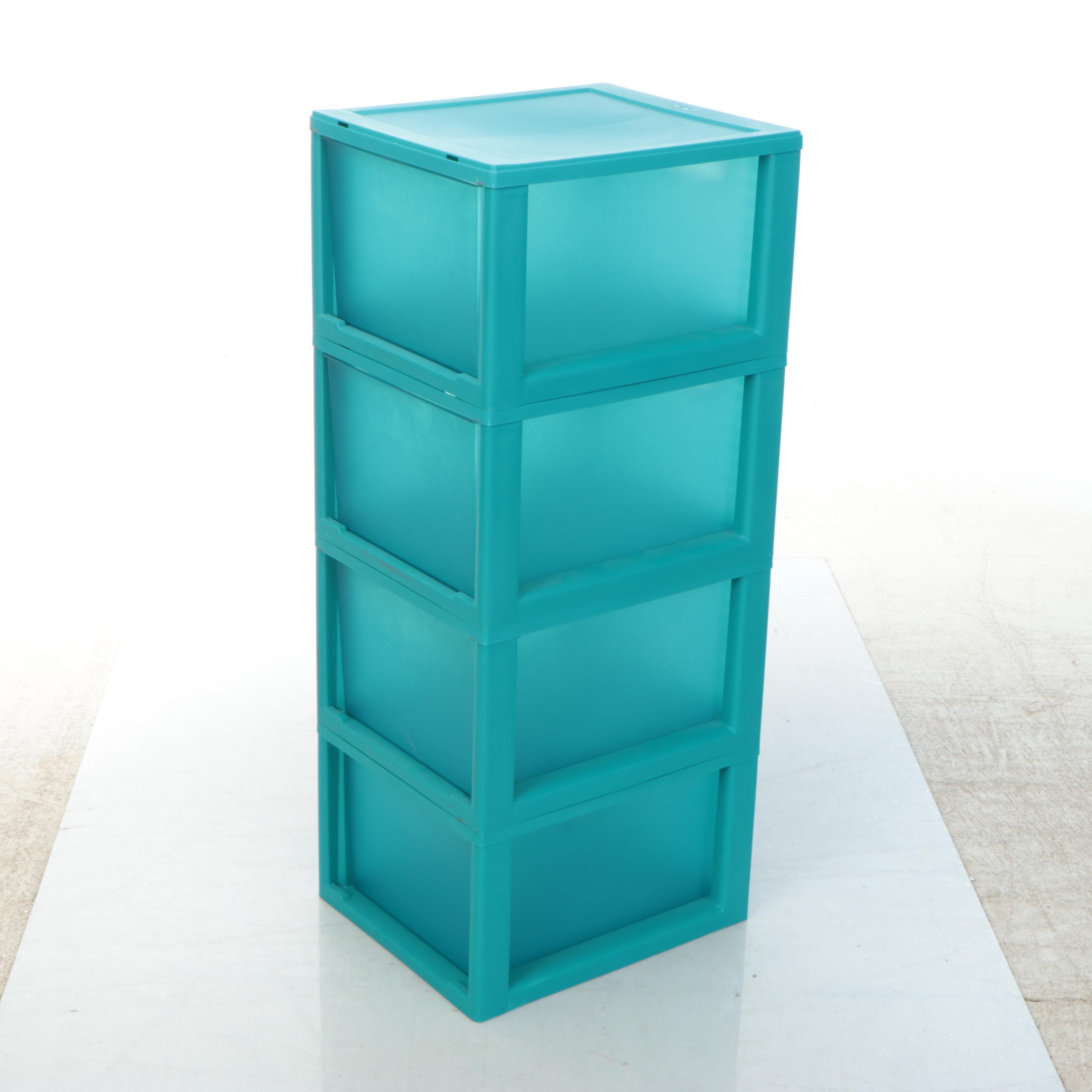 Sterilite Teal Blue Four-Drawer Plastic Storage Unit