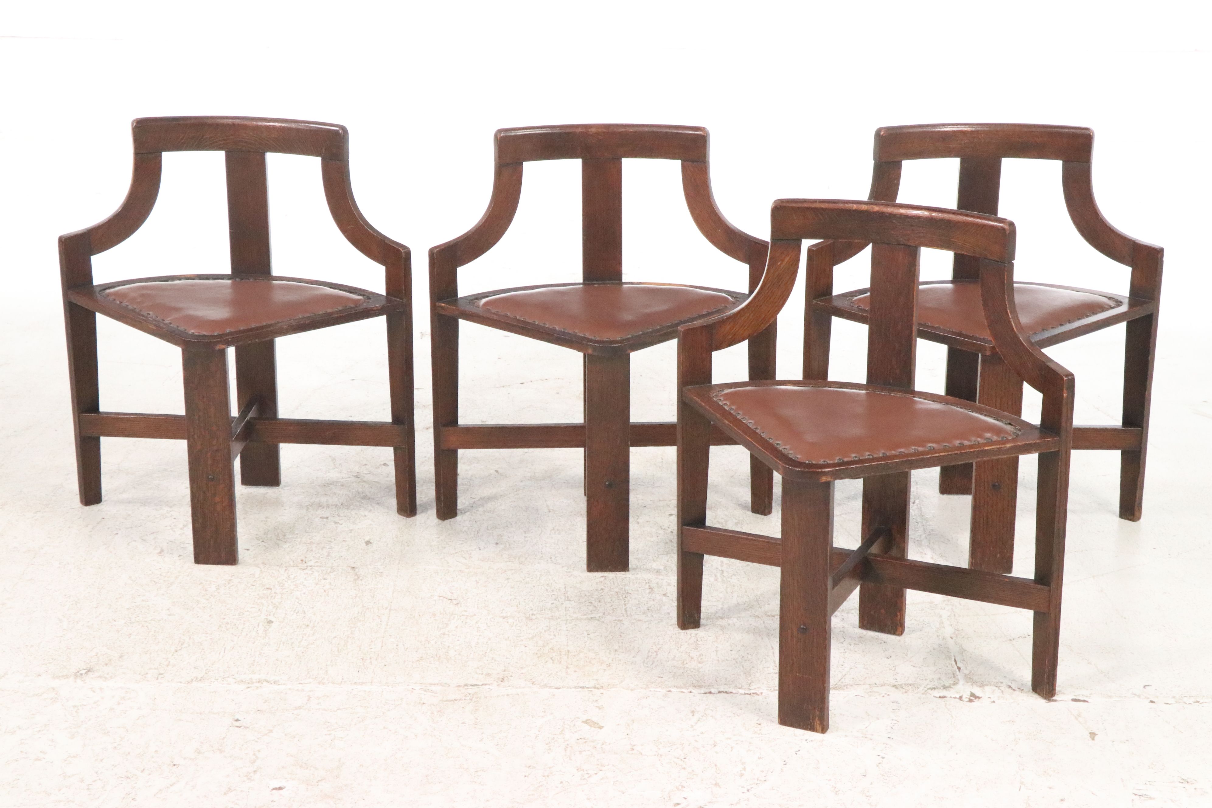 Arts and Crafts Oak Game Table with Chairs