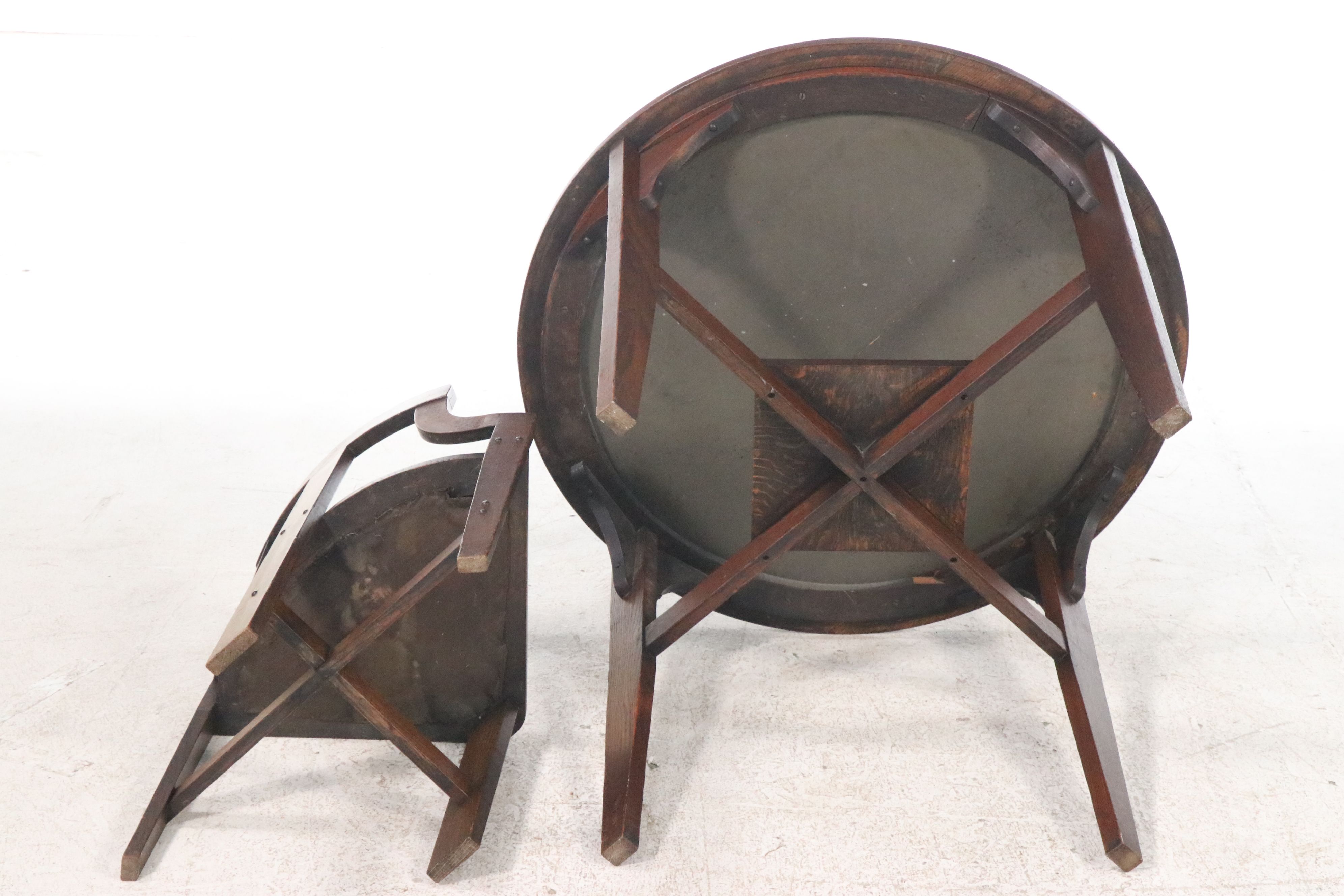 Arts and Crafts Oak Game Table with Chairs