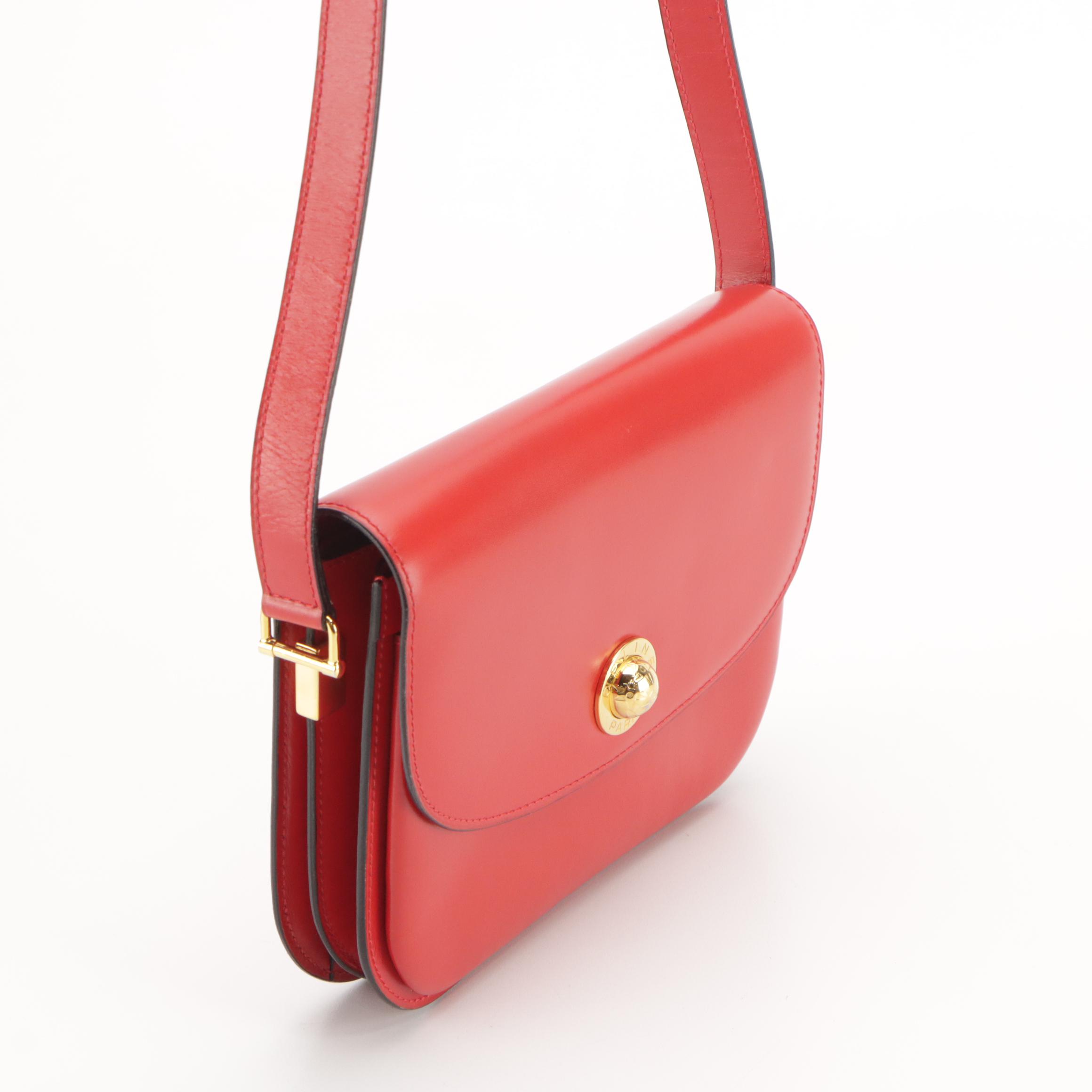 Celine Vintage Front Flap Crossbody Bag in Red Calfskin Leather