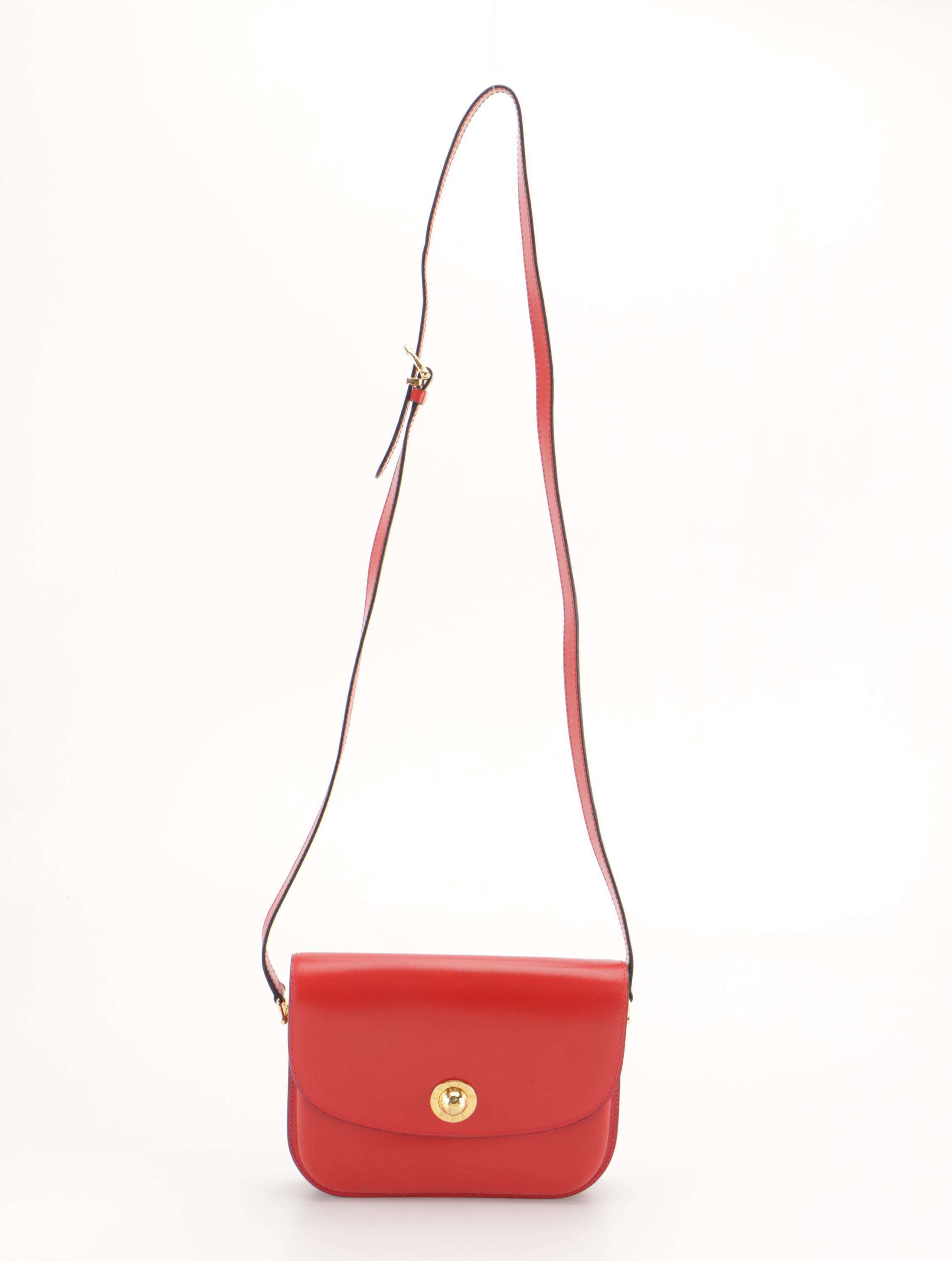 Celine Vintage Front Flap Crossbody Bag in Red Calfskin Leather