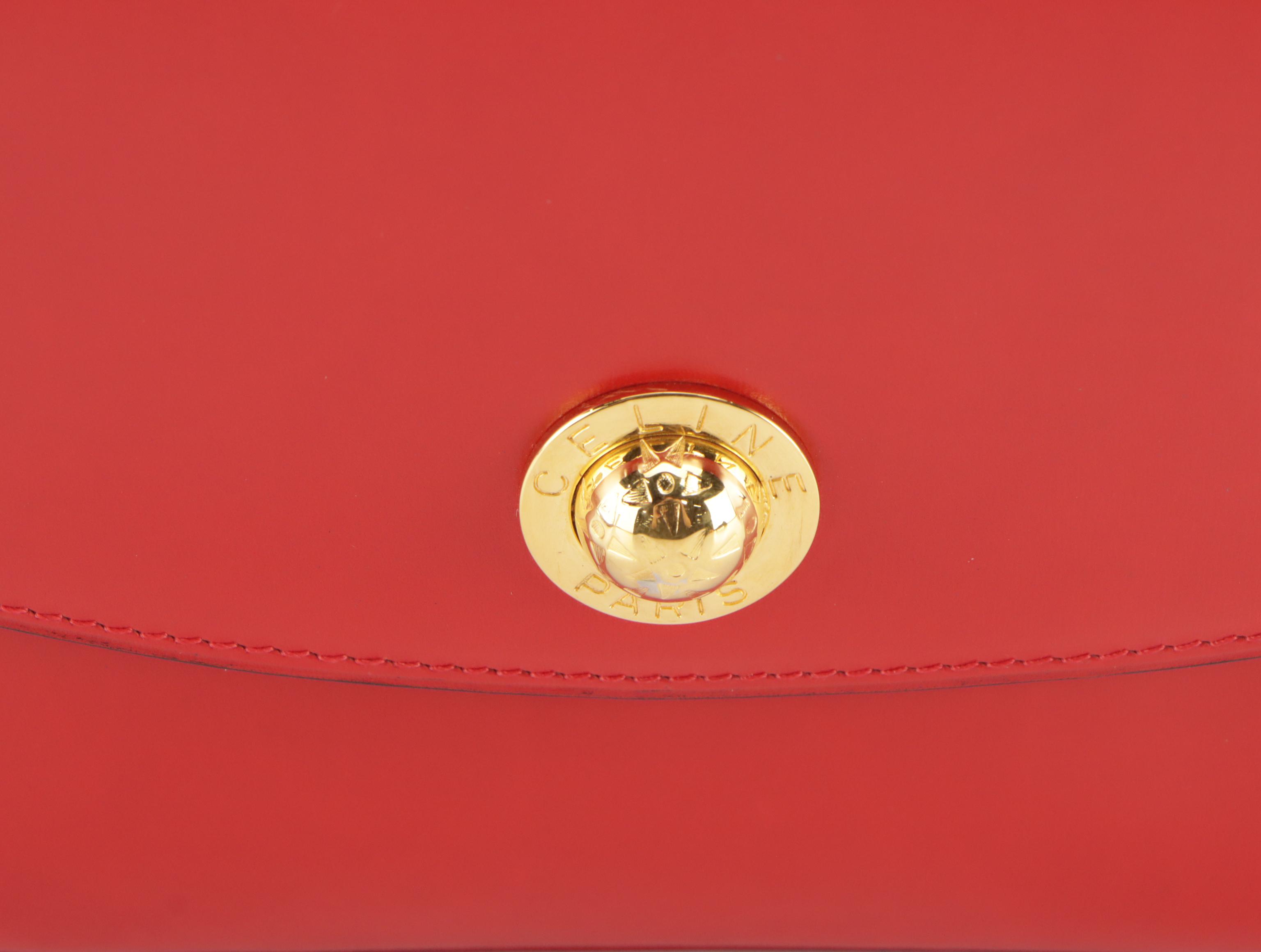 Celine Vintage Front Flap Crossbody Bag in Red Calfskin Leather