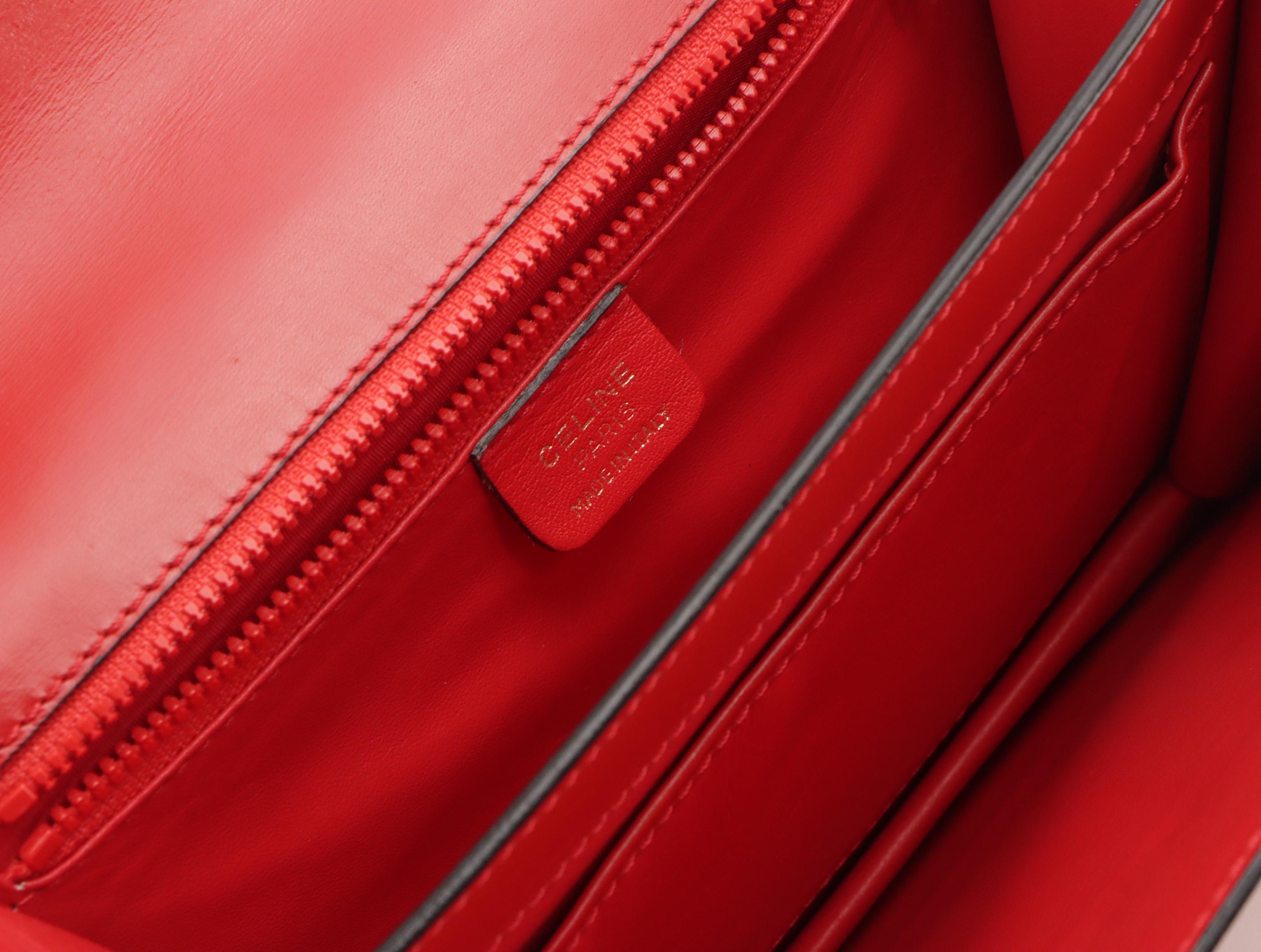 Celine Vintage Front Flap Crossbody Bag in Red Calfskin Leather