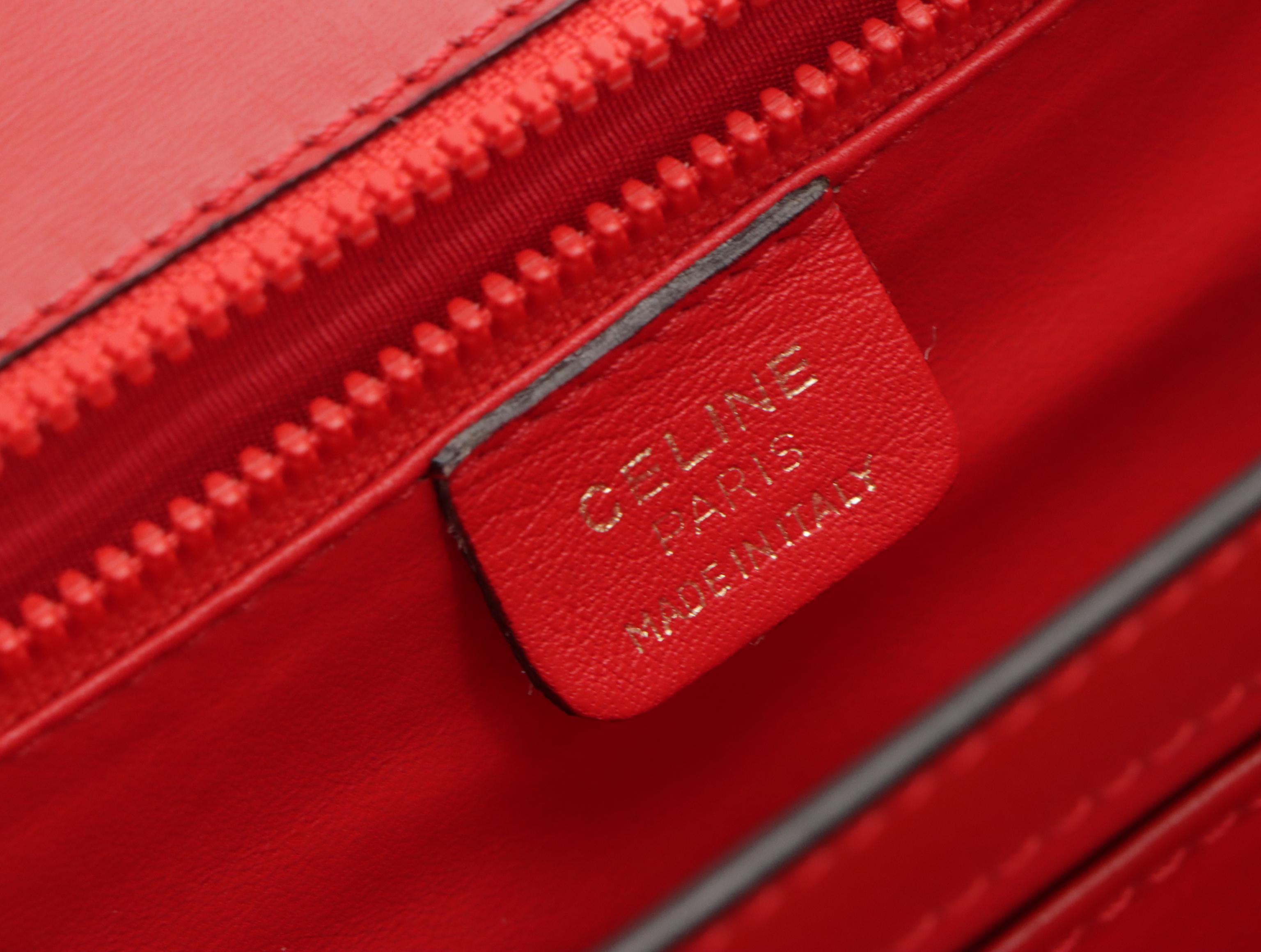 Celine Vintage Front Flap Crossbody Bag in Red Calfskin Leather