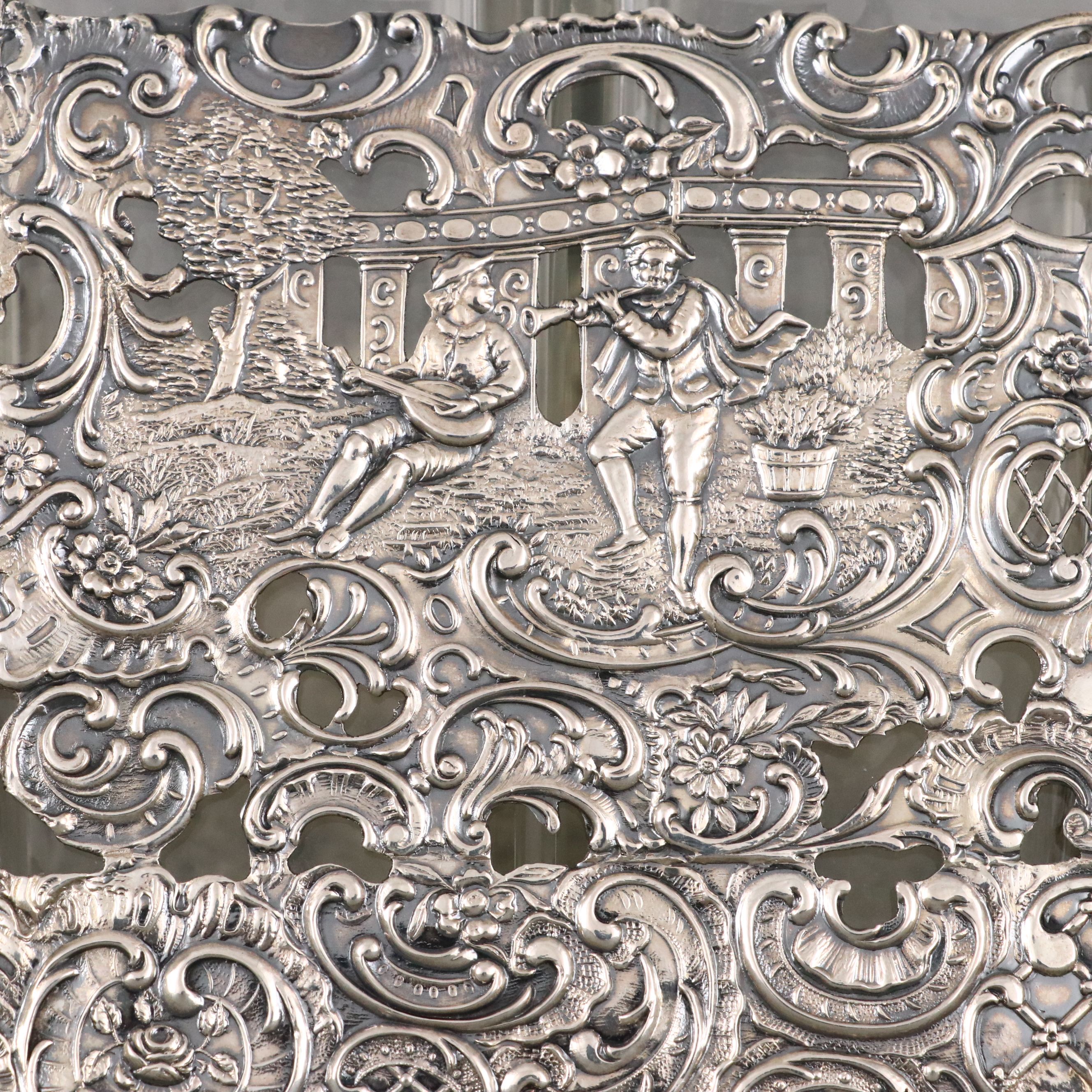 German Hanau 800 Silver and Etched Glass Cruet Set, Early 20th C.