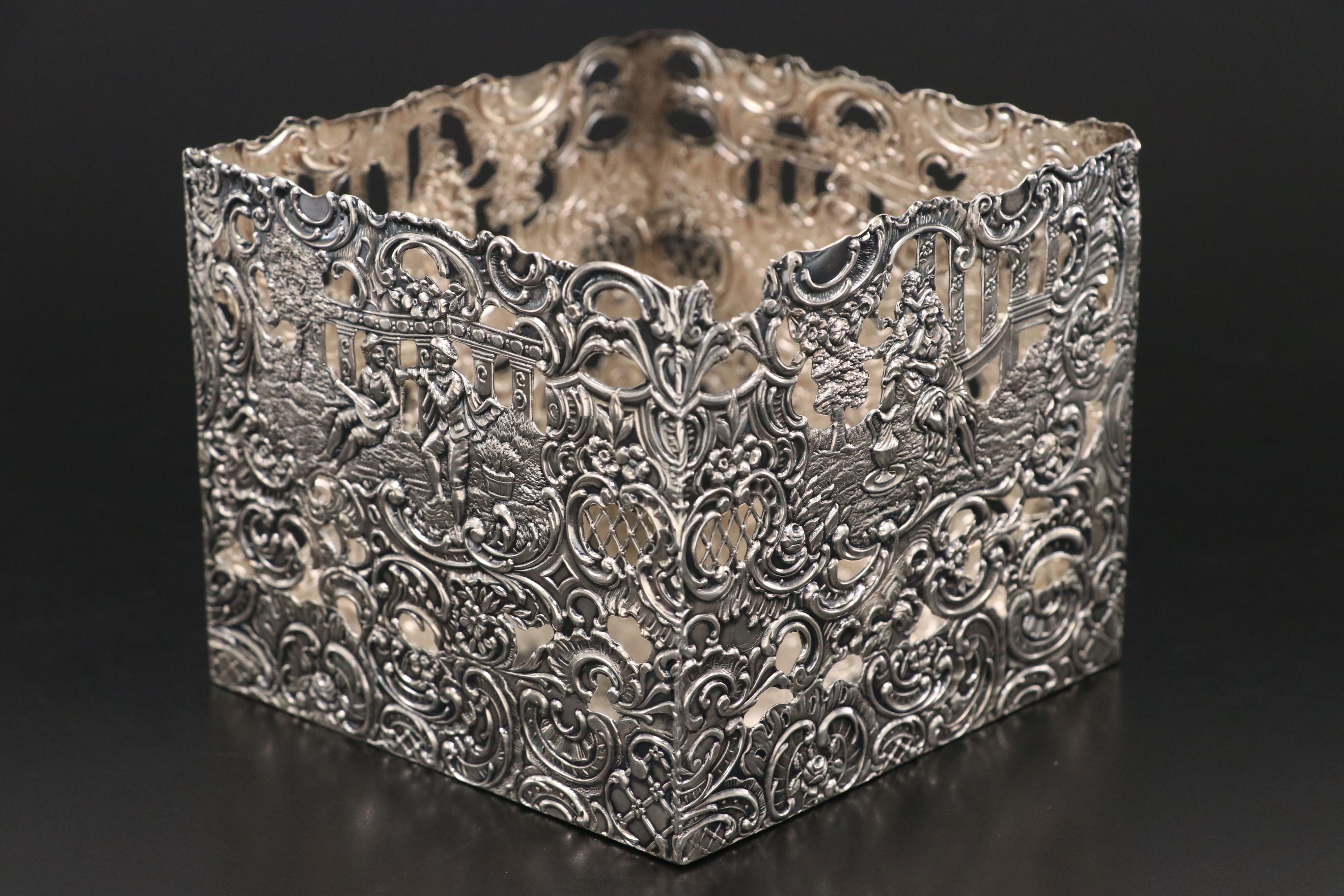 German Hanau 800 Silver and Etched Glass Cruet Set, Early 20th C.