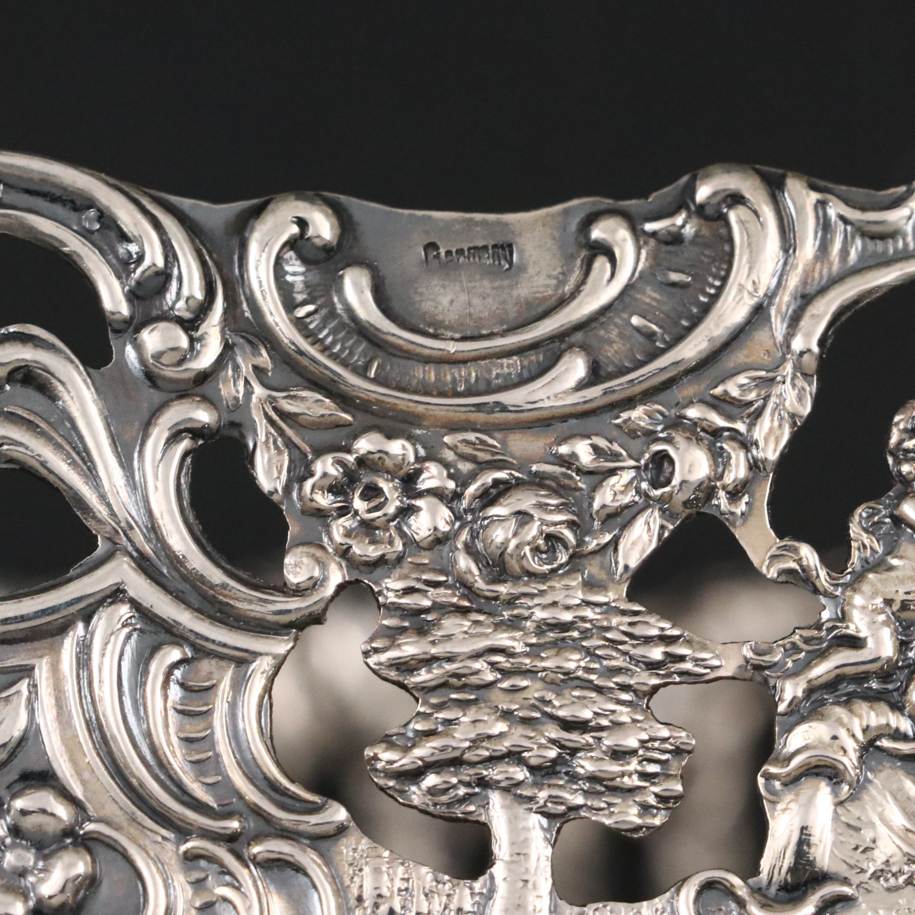 German Hanau 800 Silver and Etched Glass Cruet Set, Early 20th C.