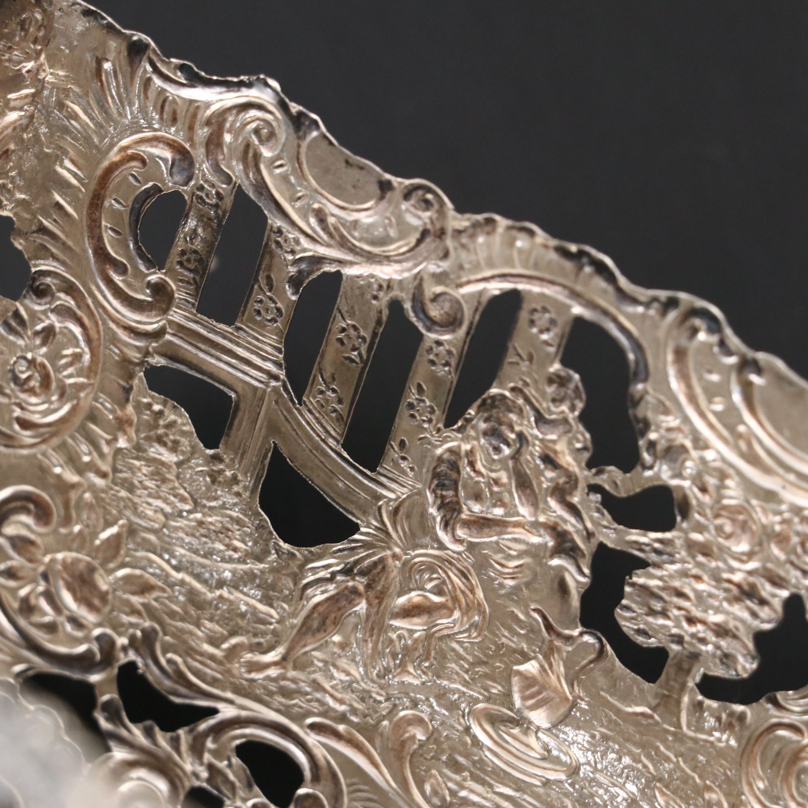 German Hanau 800 Silver and Etched Glass Cruet Set, Early 20th C.