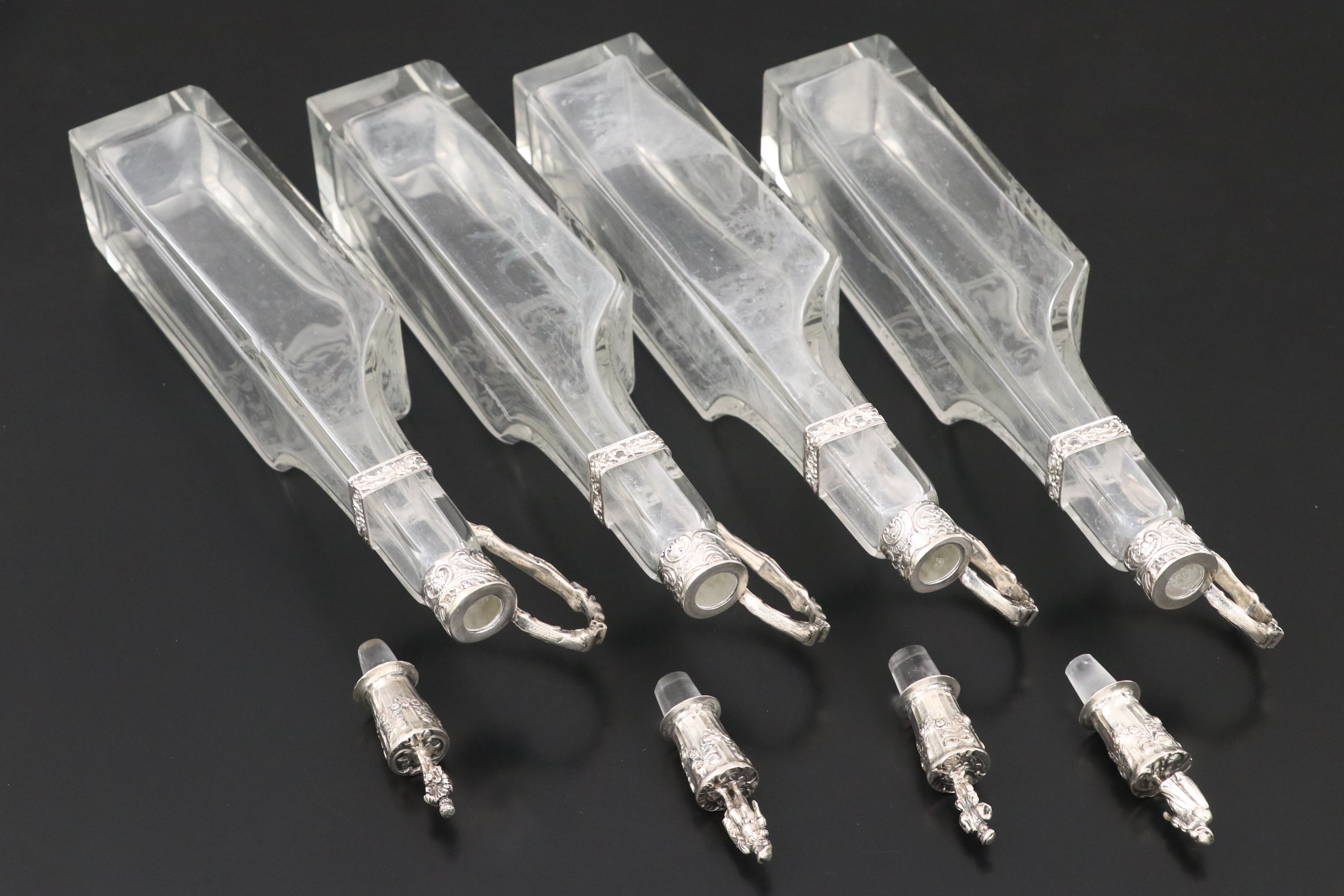 German Hanau 800 Silver and Etched Glass Cruet Set, Early 20th C.