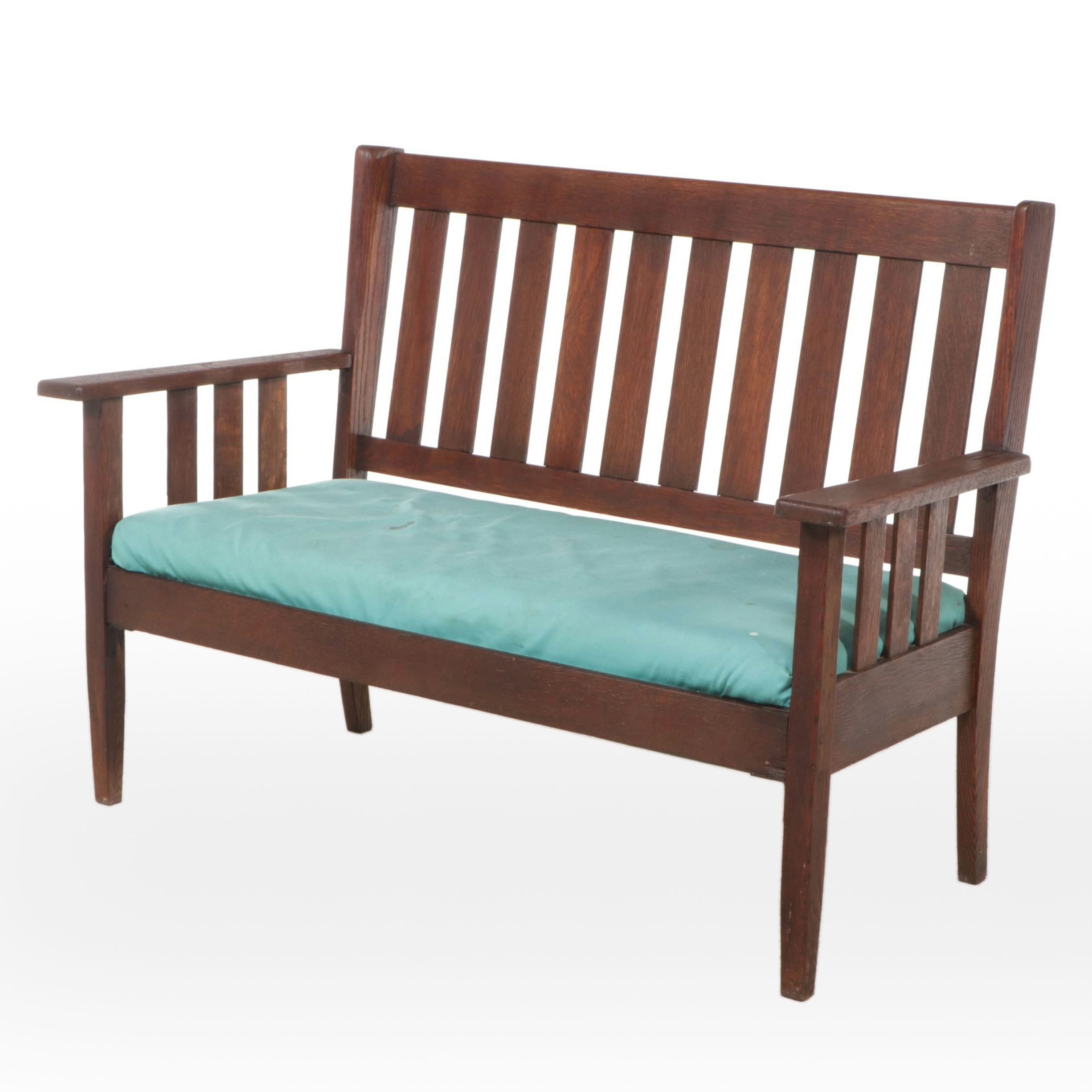 Stickley Brothers Mission Oak Slat-Back Bench, Early 20th Century