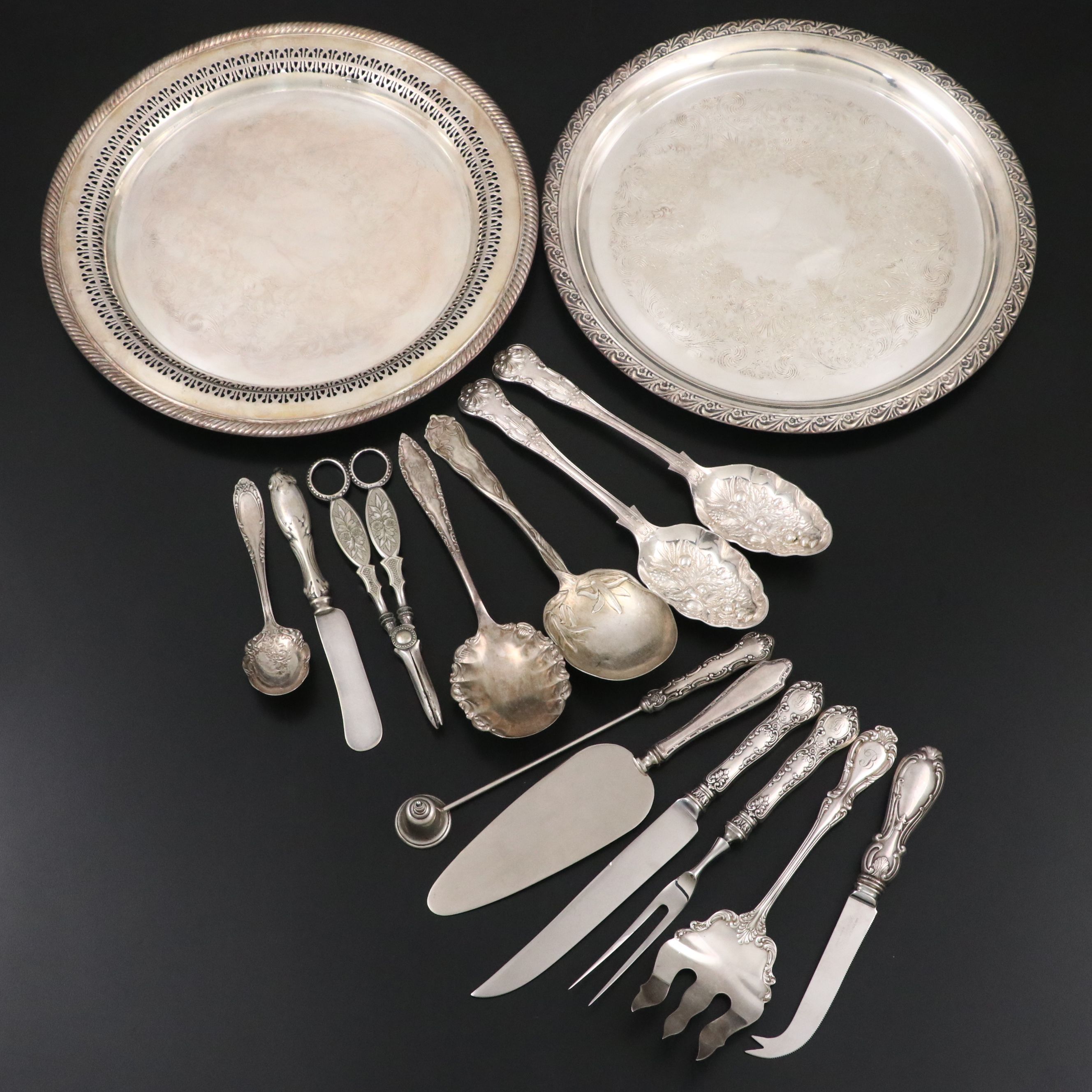 Sterling Silver Handled Serving Utensils with Silver Plate Serveware Collection