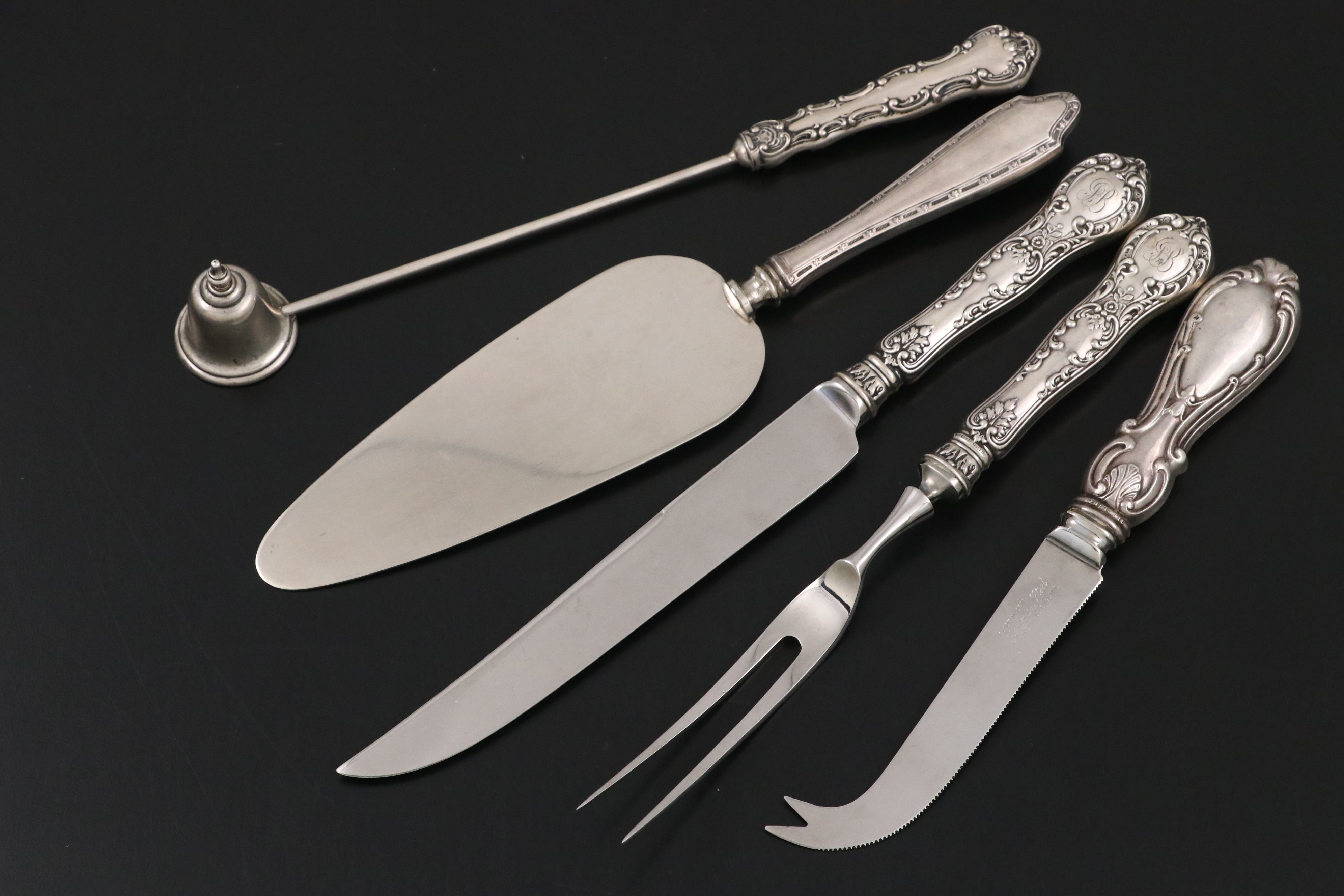 Sterling Silver Handled Serving Utensils with Silver Plate Serveware Collection