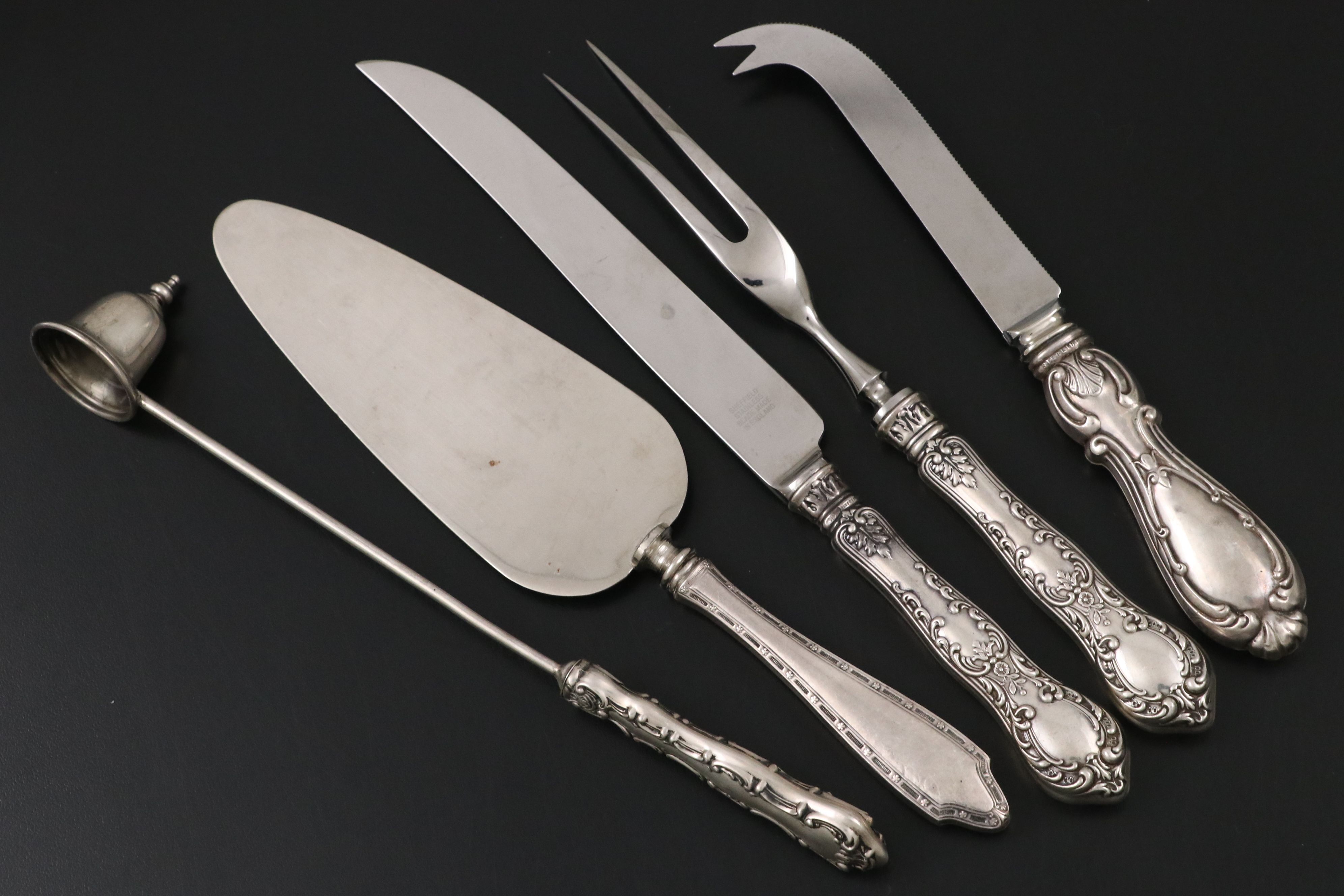 Sterling Silver Handled Serving Utensils with Silver Plate Serveware Collection
