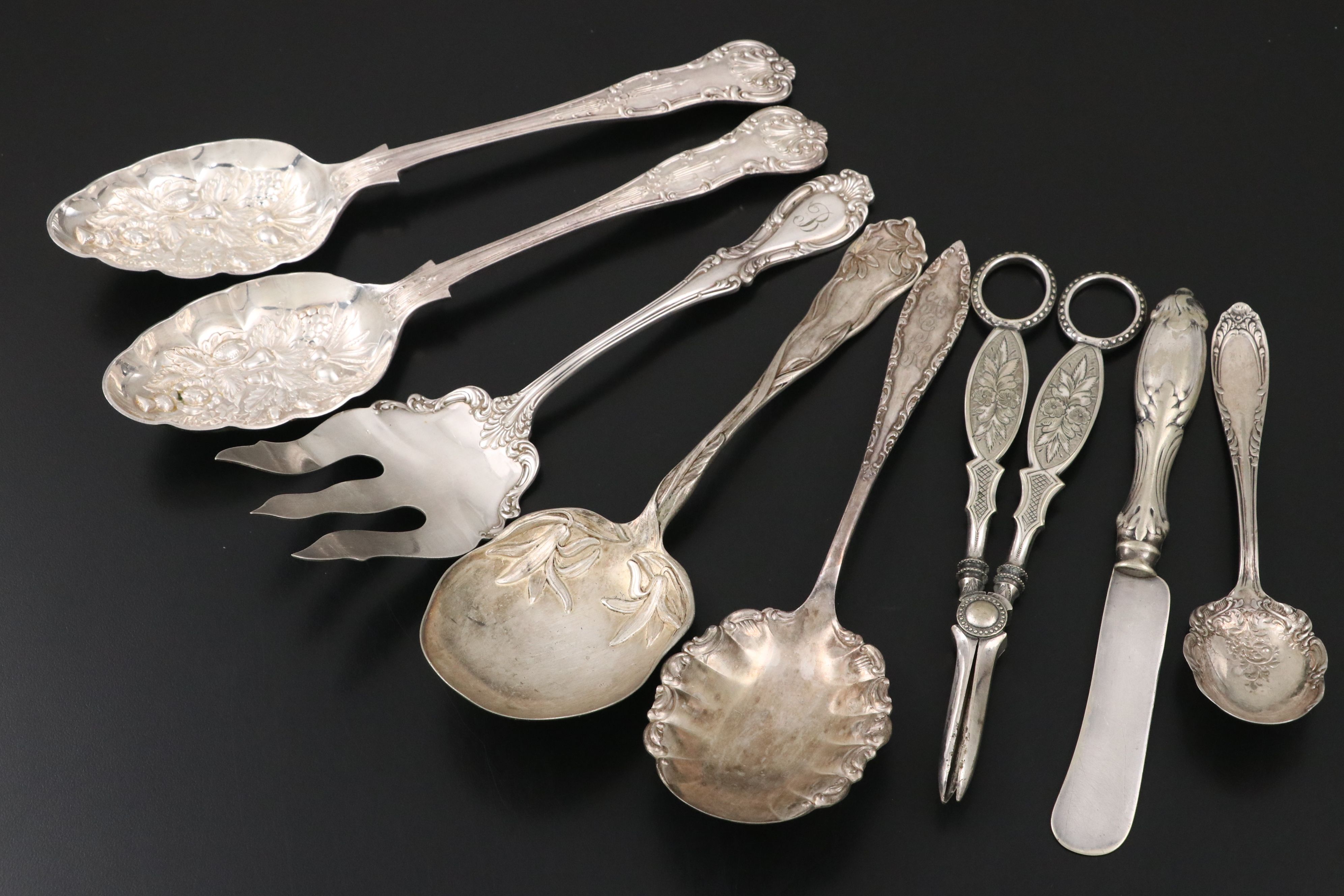 Sterling Silver Handled Serving Utensils with Silver Plate Serveware Collection
