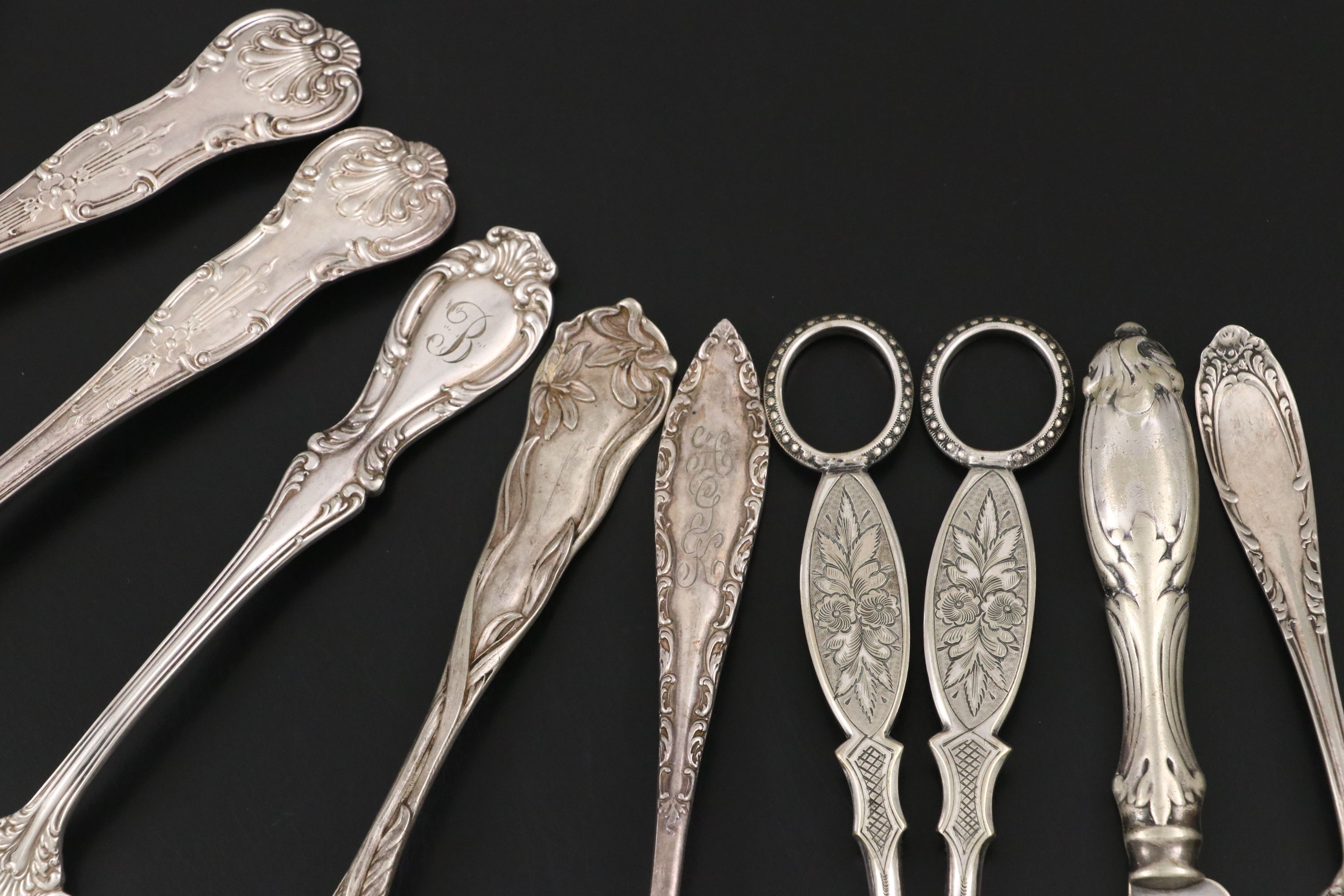 Sterling Silver Handled Serving Utensils with Silver Plate Serveware Collection