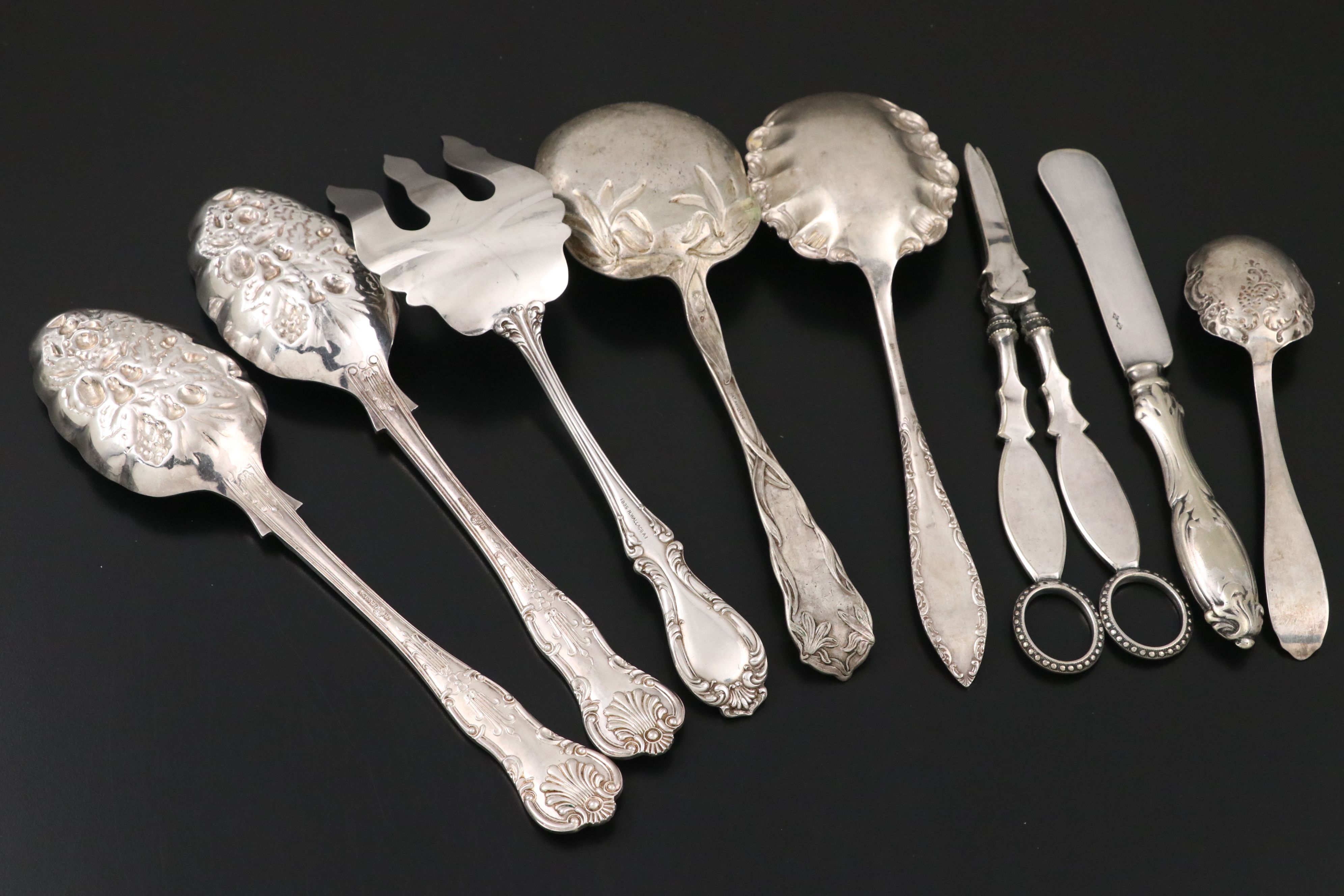 Sterling Silver Handled Serving Utensils with Silver Plate Serveware Collection