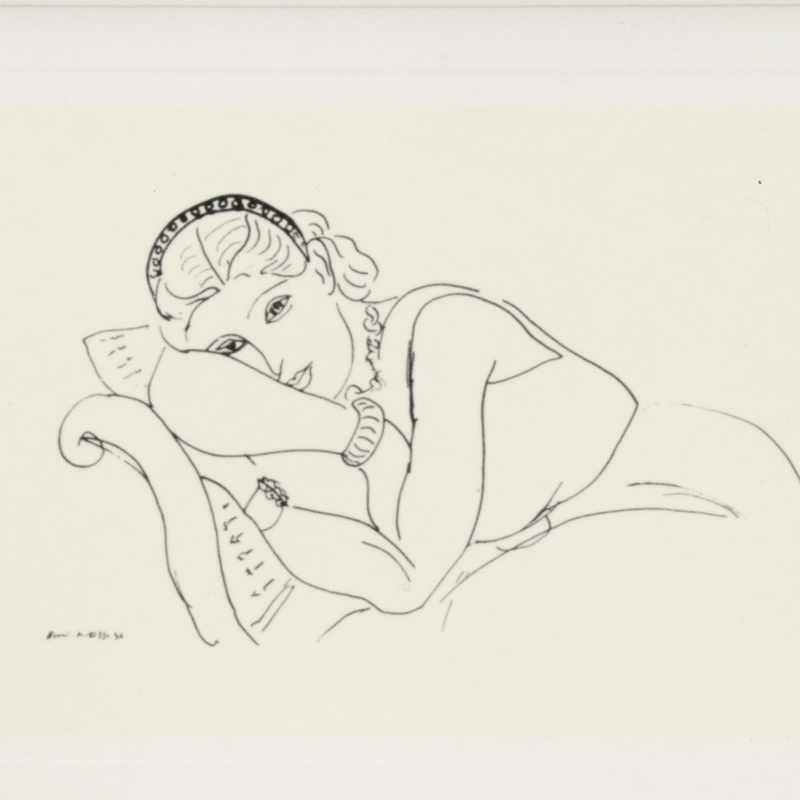 Prints After Henri Matisse Line Drawings, Including "Jeune Fille Avec Tiare"