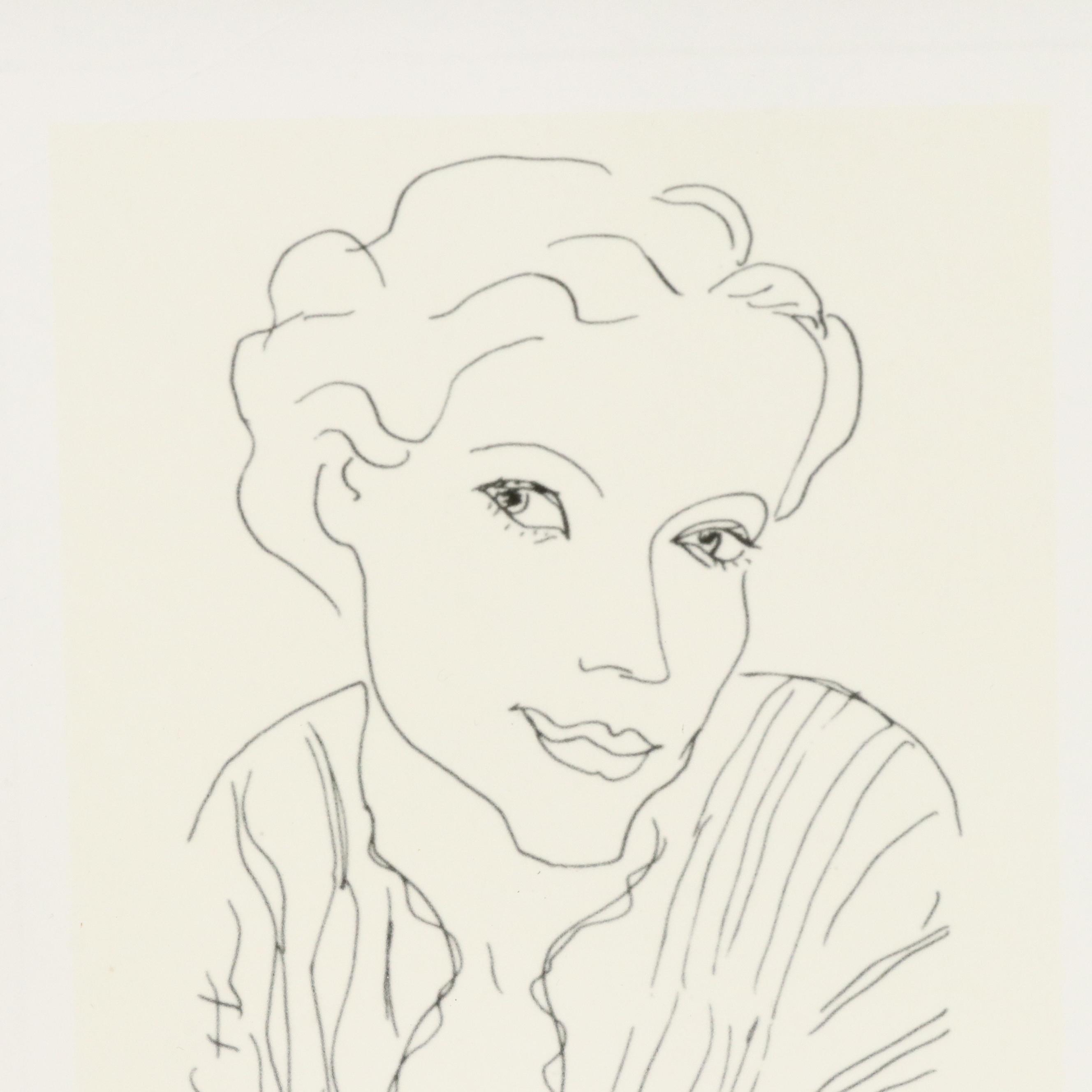 Prints After Henri Matisse Line Drawings, Including "Jeune Fille Avec Tiare"
