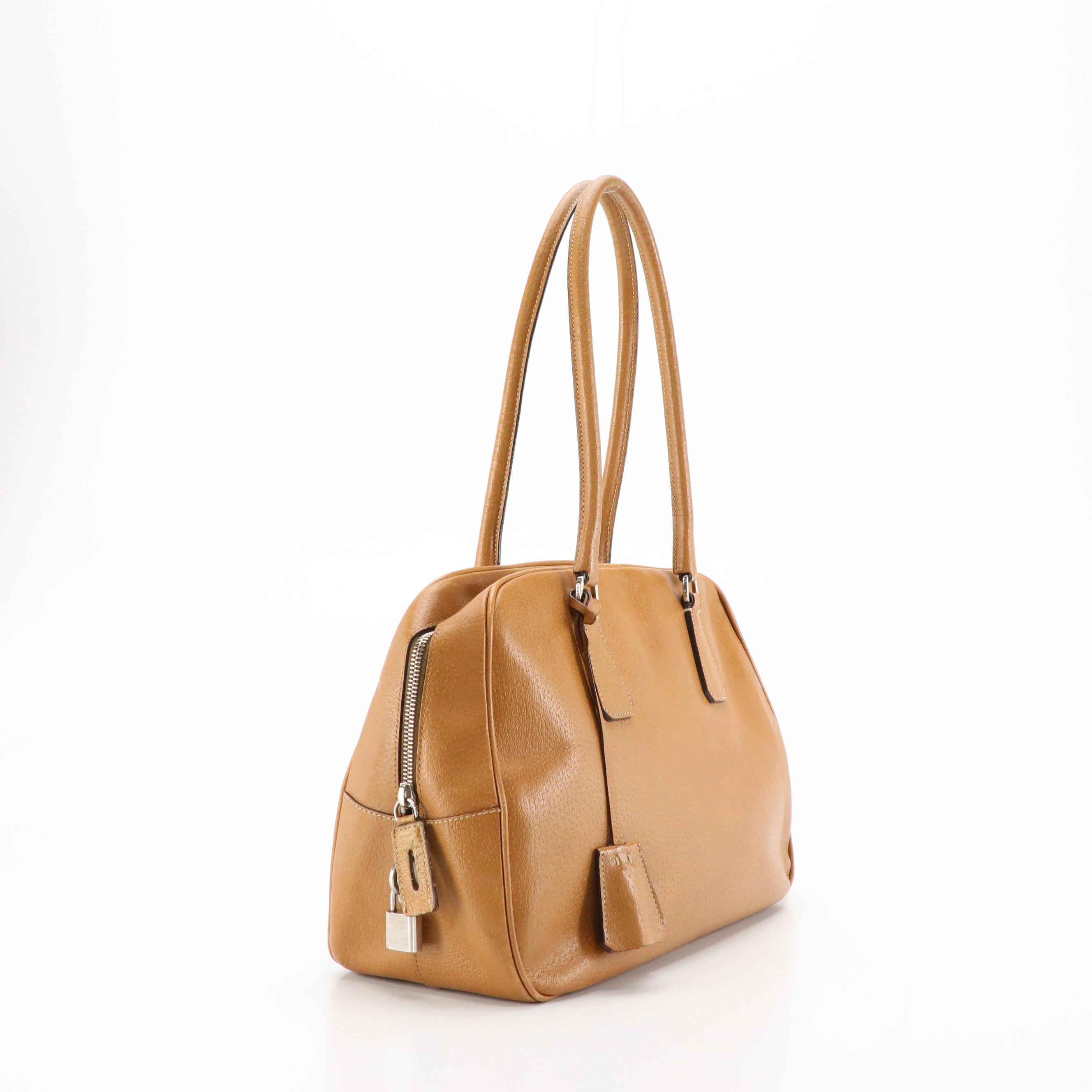 Prada Boston Bag in Brown Vitello Daino Leather
