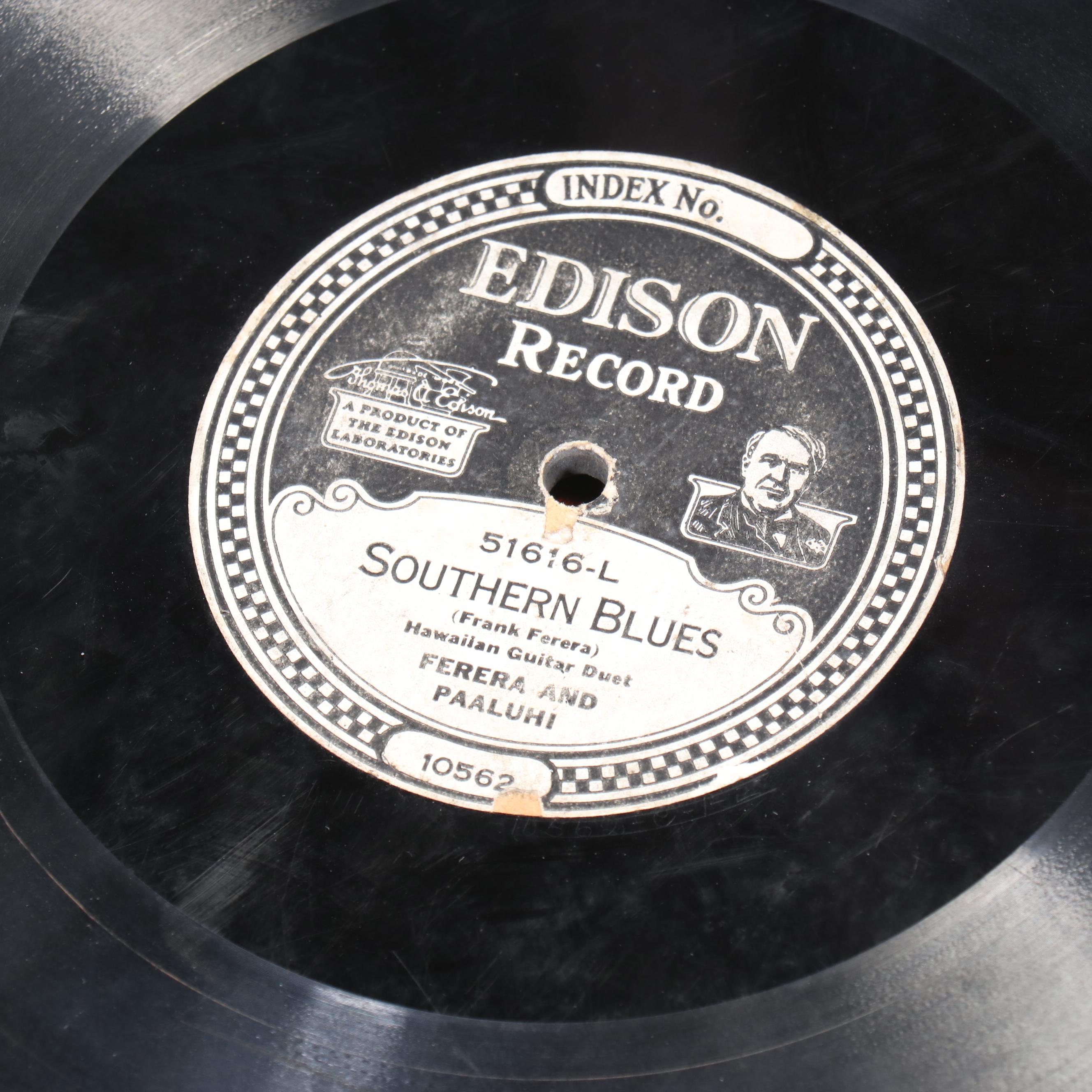 Edison Sheraton S-19 Disc Phonograph with Record Collection, Early 20th Century