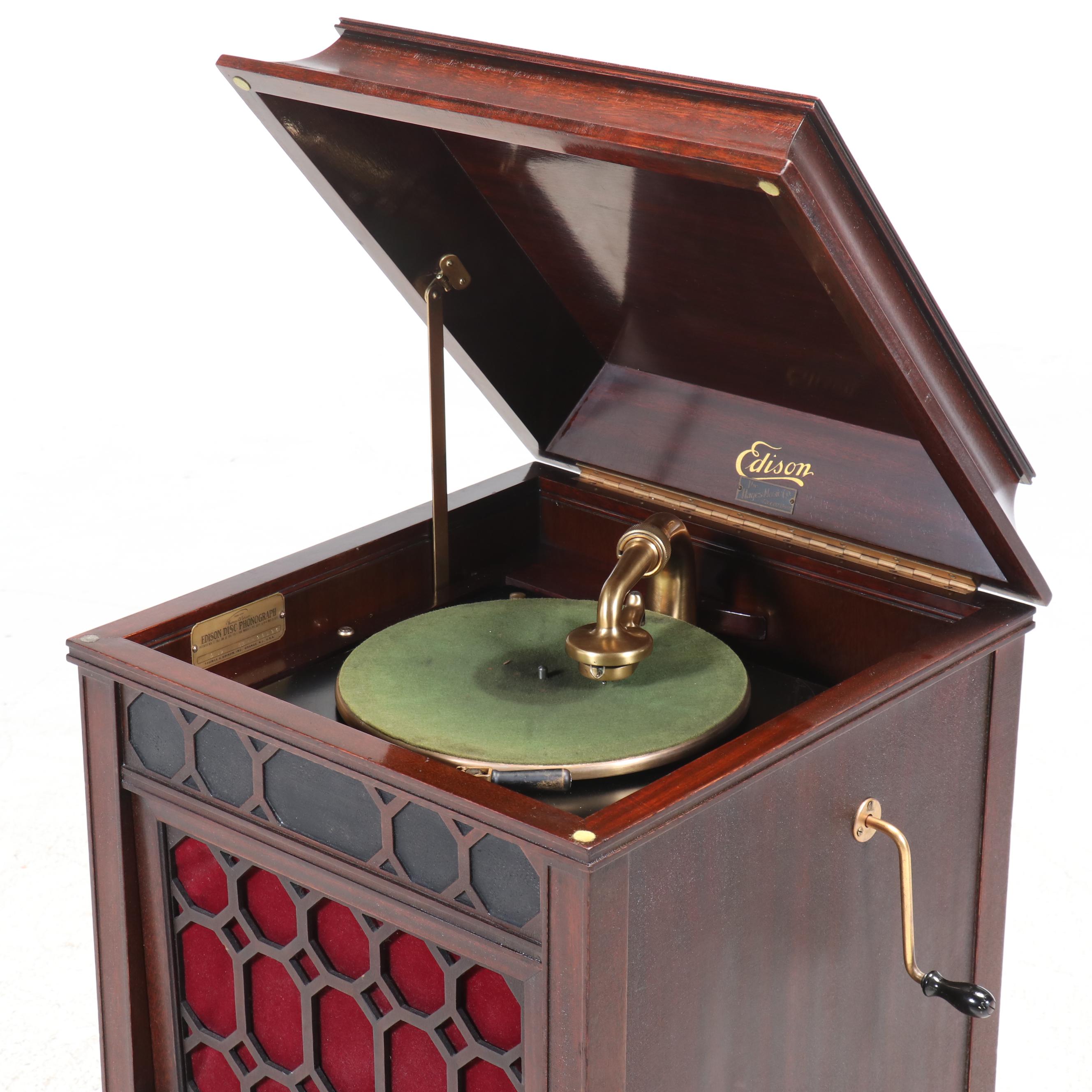 Edison Sheraton S-19 Disc Phonograph with Record Collection, Early 20th Century