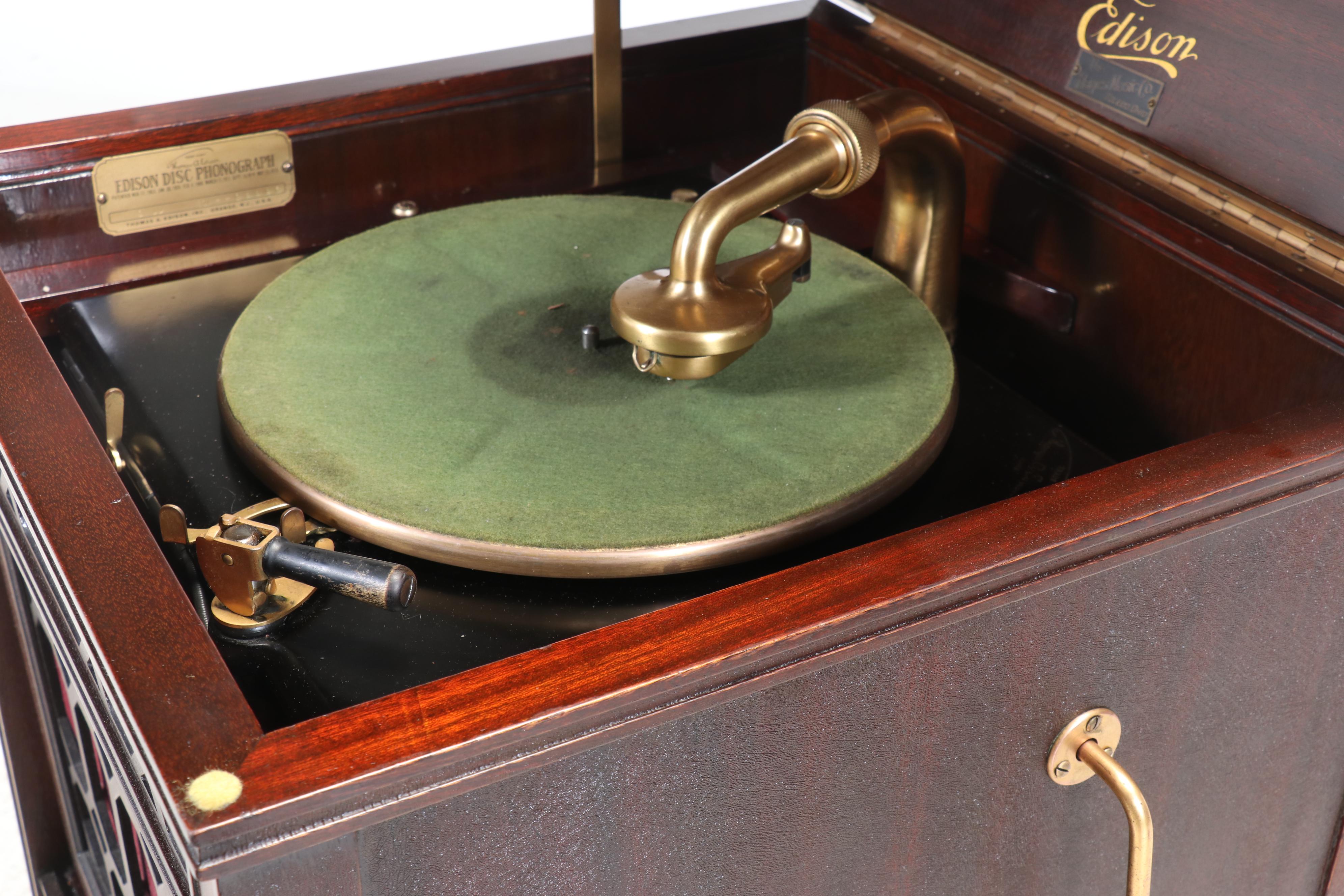 Edison Sheraton S-19 Disc Phonograph with Record Collection, Early 20th Century