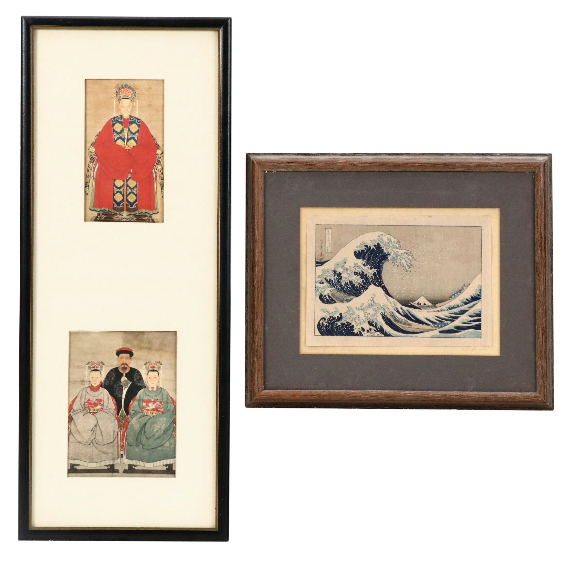 Ukiyo-e Woodblock Print After Hokusai "The Great Wave" and Other Prints