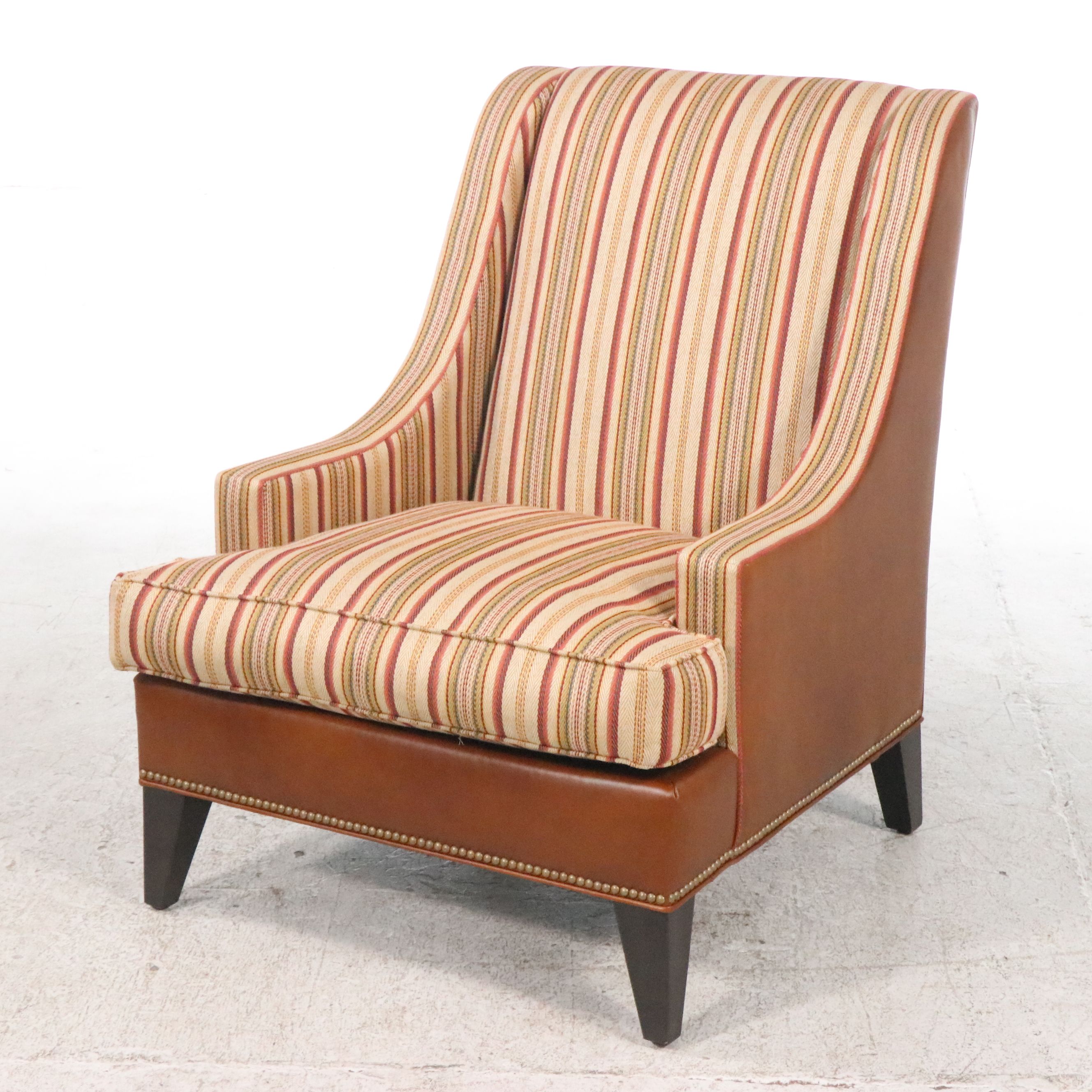 Pair of Ethan Allen Leather and Fabric Upholstered Club Chairs, 2017