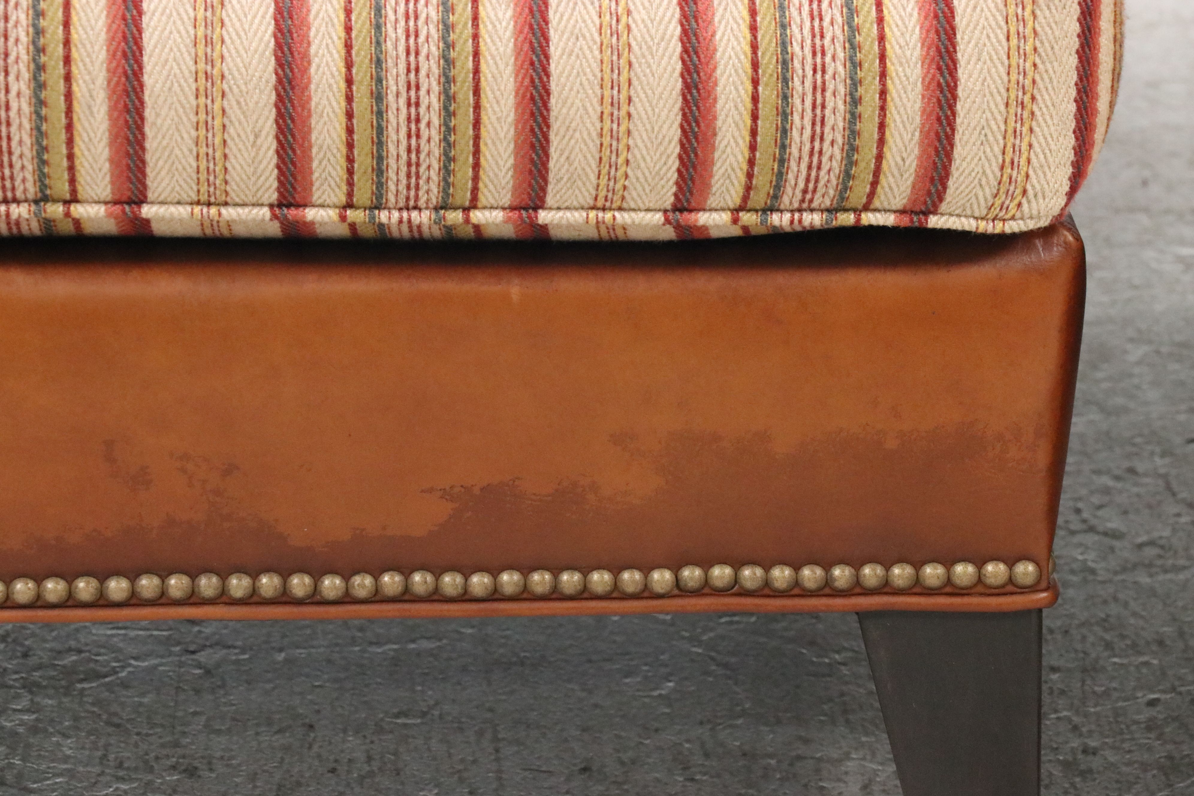 Pair of Ethan Allen Leather and Fabric Upholstered Club Chairs, 2017