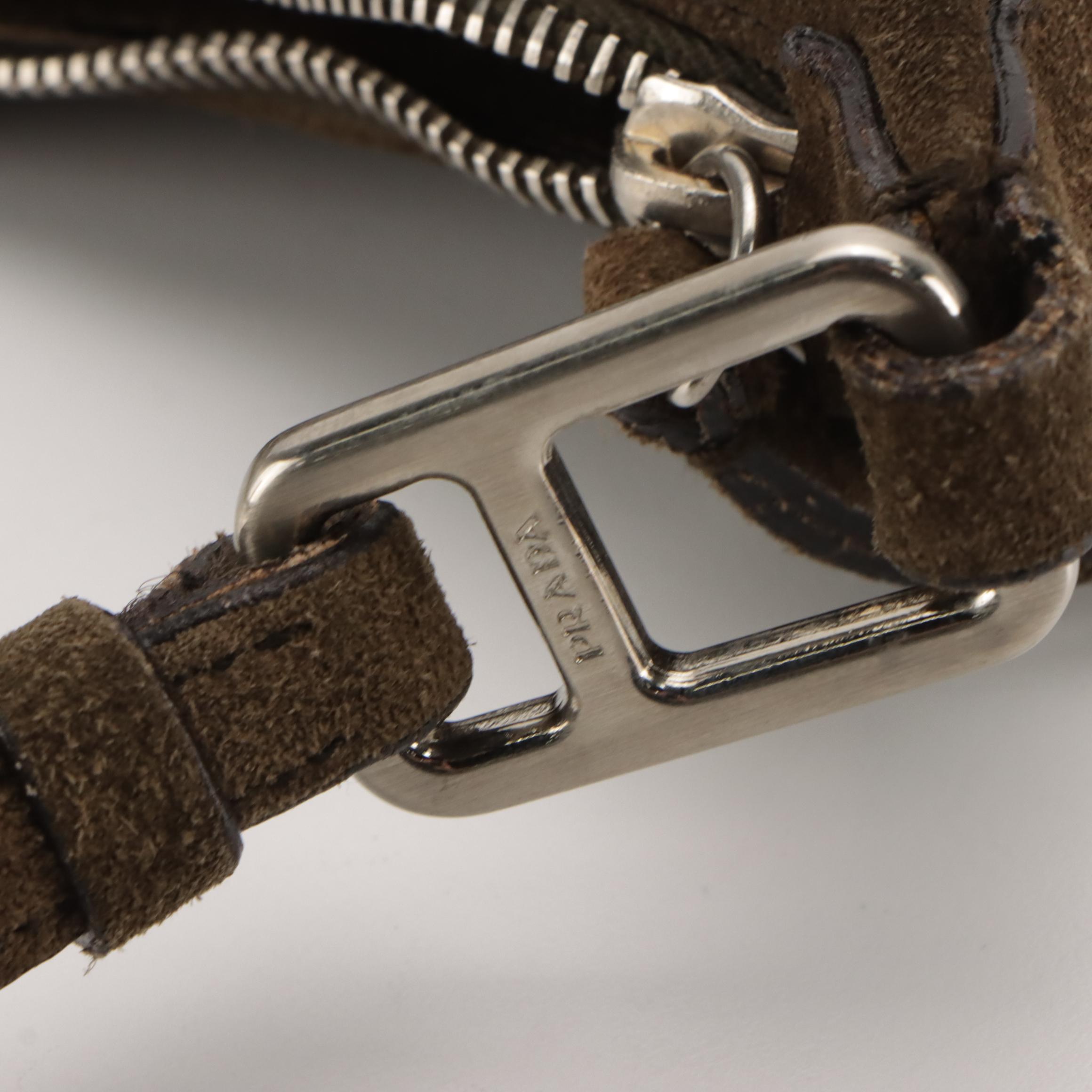 Prada Multi Pocket Hobo Shoulder Bag in Dark Green Suede