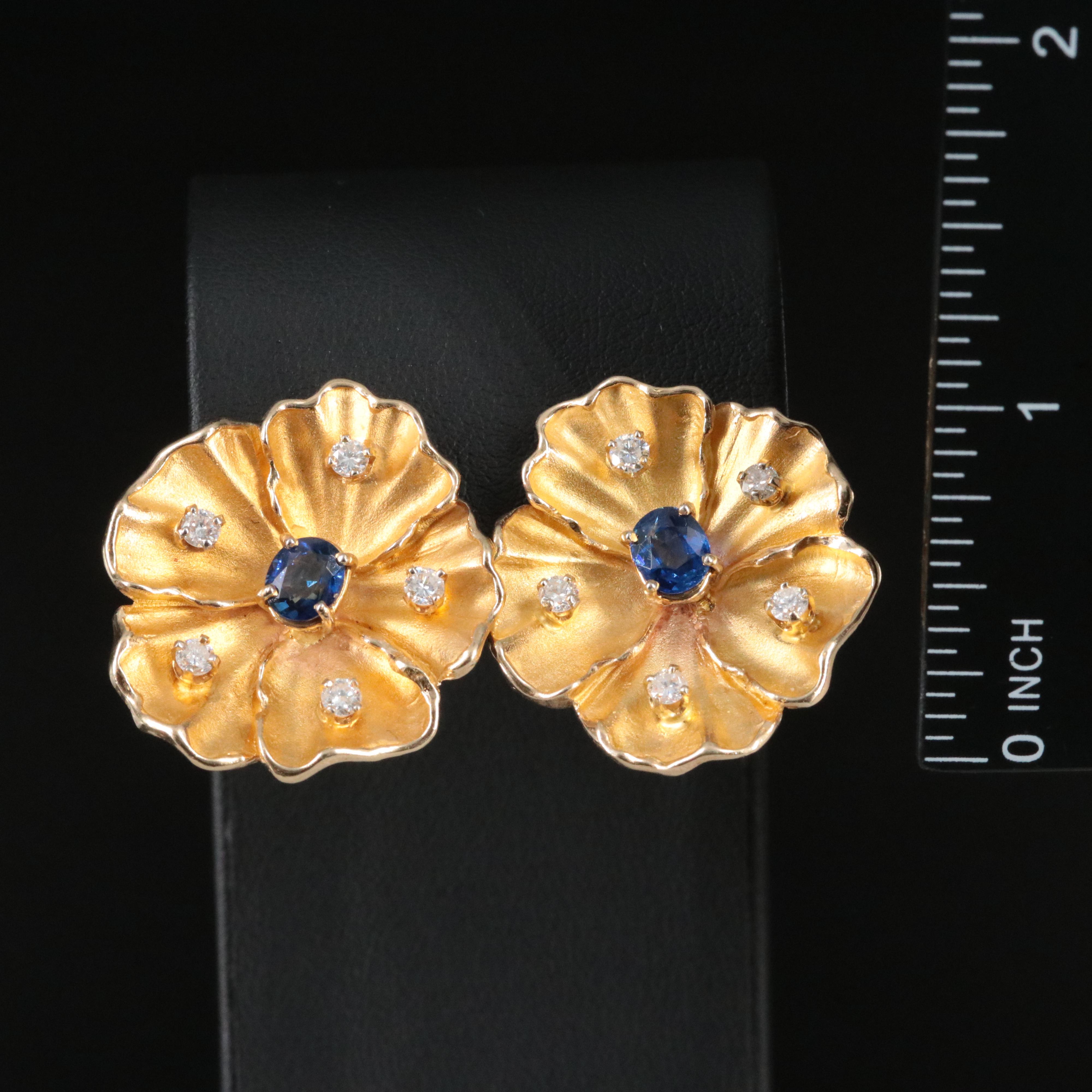 14K Sapphire and 0.75 CTW Diamond Flower Earrings