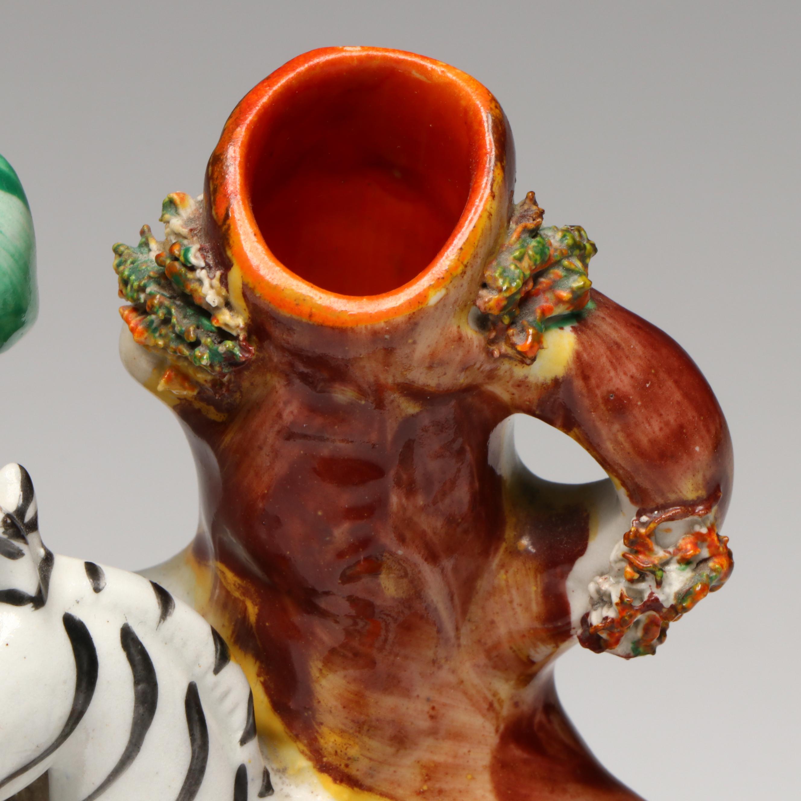 Staffordshire Zebra Spill Vase and Figurine, Mid to Late 19th Century