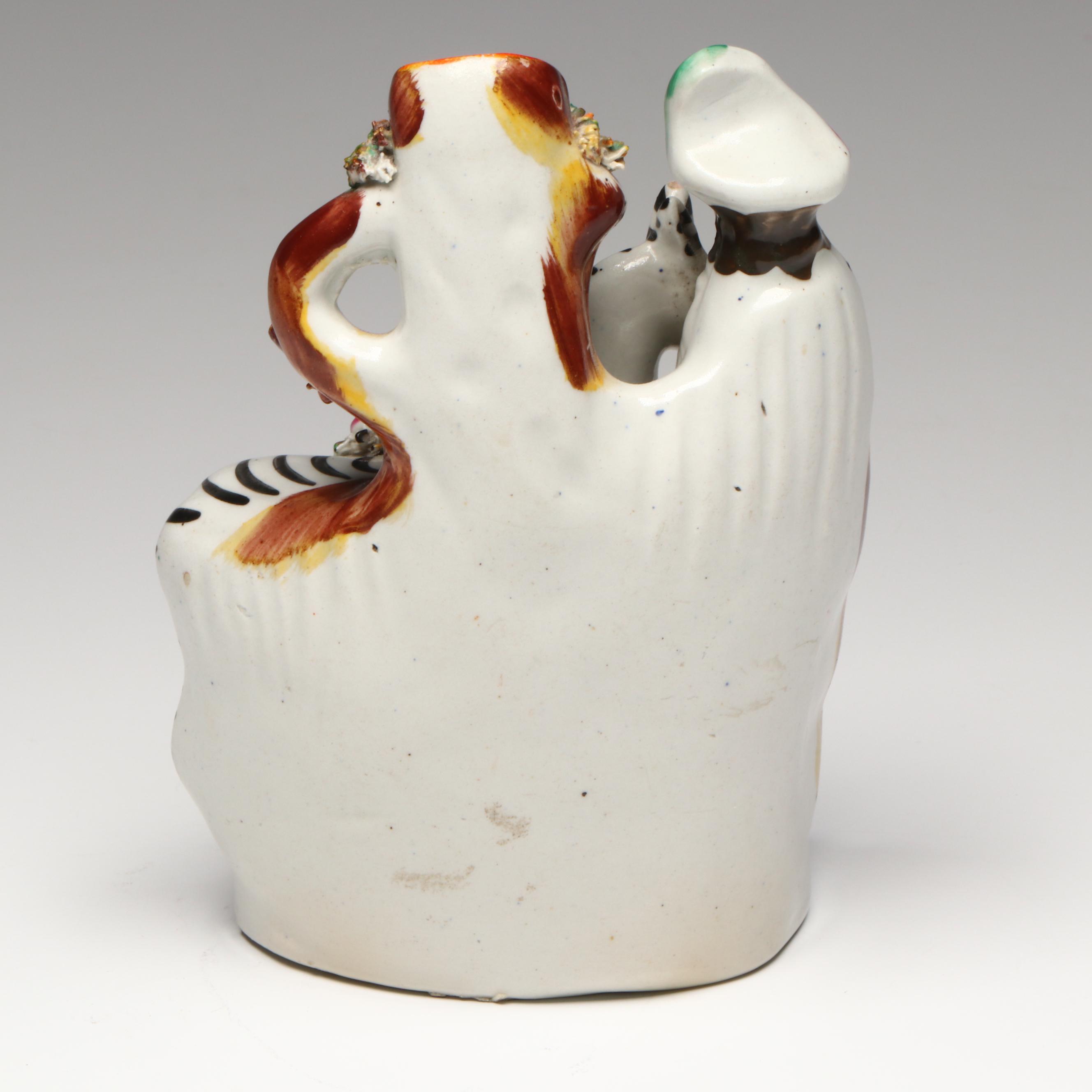 Staffordshire Zebra Spill Vase and Figurine, Mid to Late 19th Century