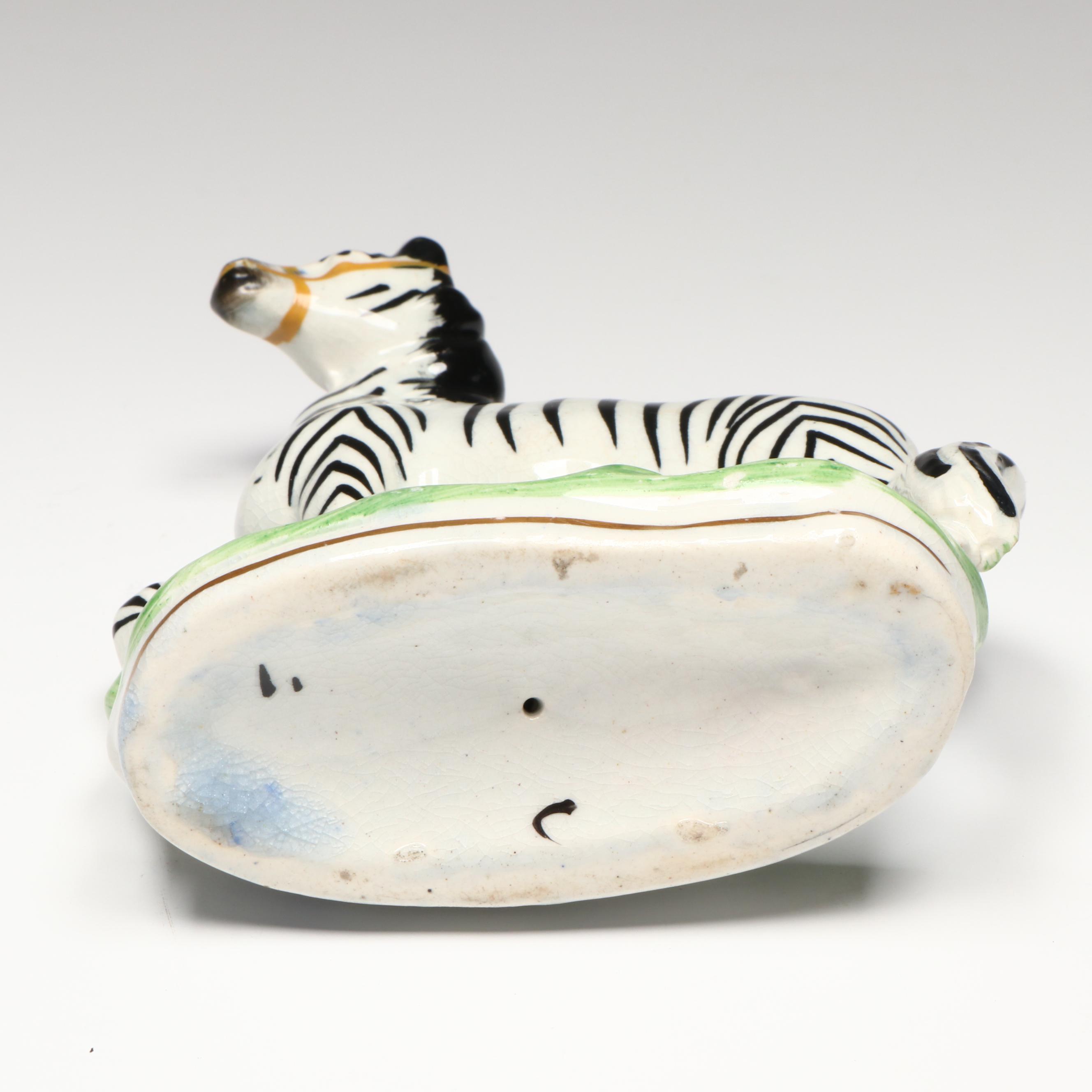Staffordshire Zebra Spill Vase and Figurine, Mid to Late 19th Century